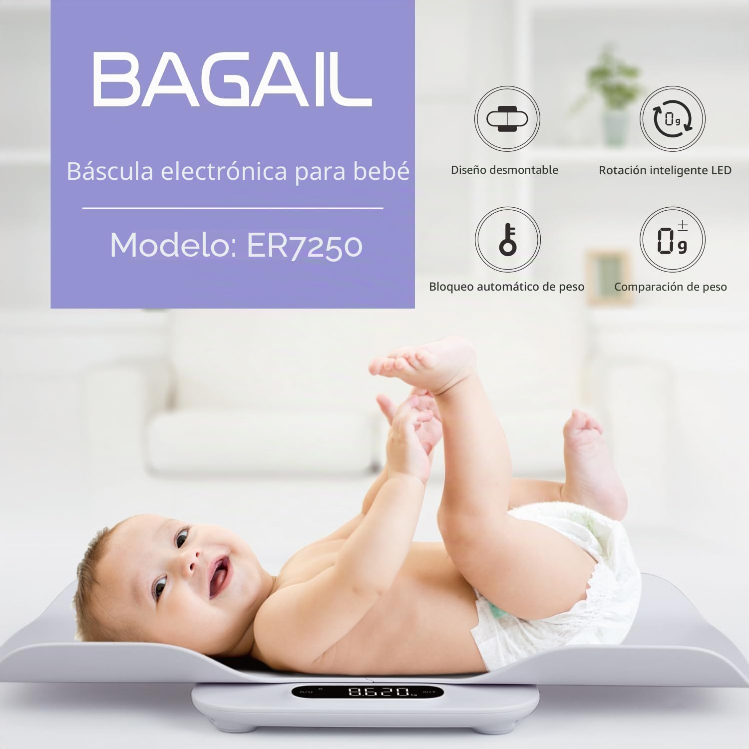 BAGAIL Báscula para bebés con superficie de pesaje segura y cómoda, función dos en uno, también puede utilizarse como báscula para niños pequeños, báscula digital para mascotas, hasta 180 kg