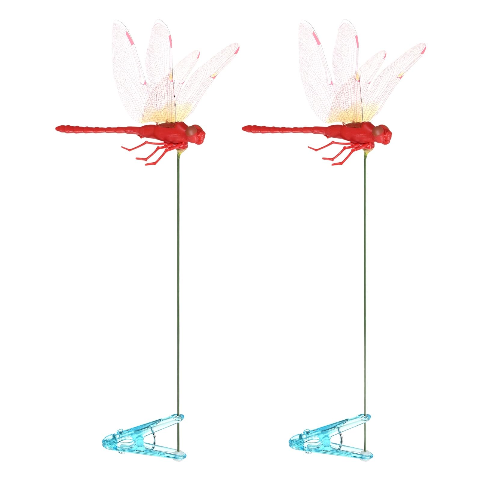 M METERXITY 2 Pack Dragonfly Clip Garden Stakes, 13 Inch Waterproof Metal 3D Dragonfly Garden Stakes Decor for Indoor/Outdoor/Lawns/Flower Pots/Beds/Bouquets/Patios Terraces/Hat Decor [Red]