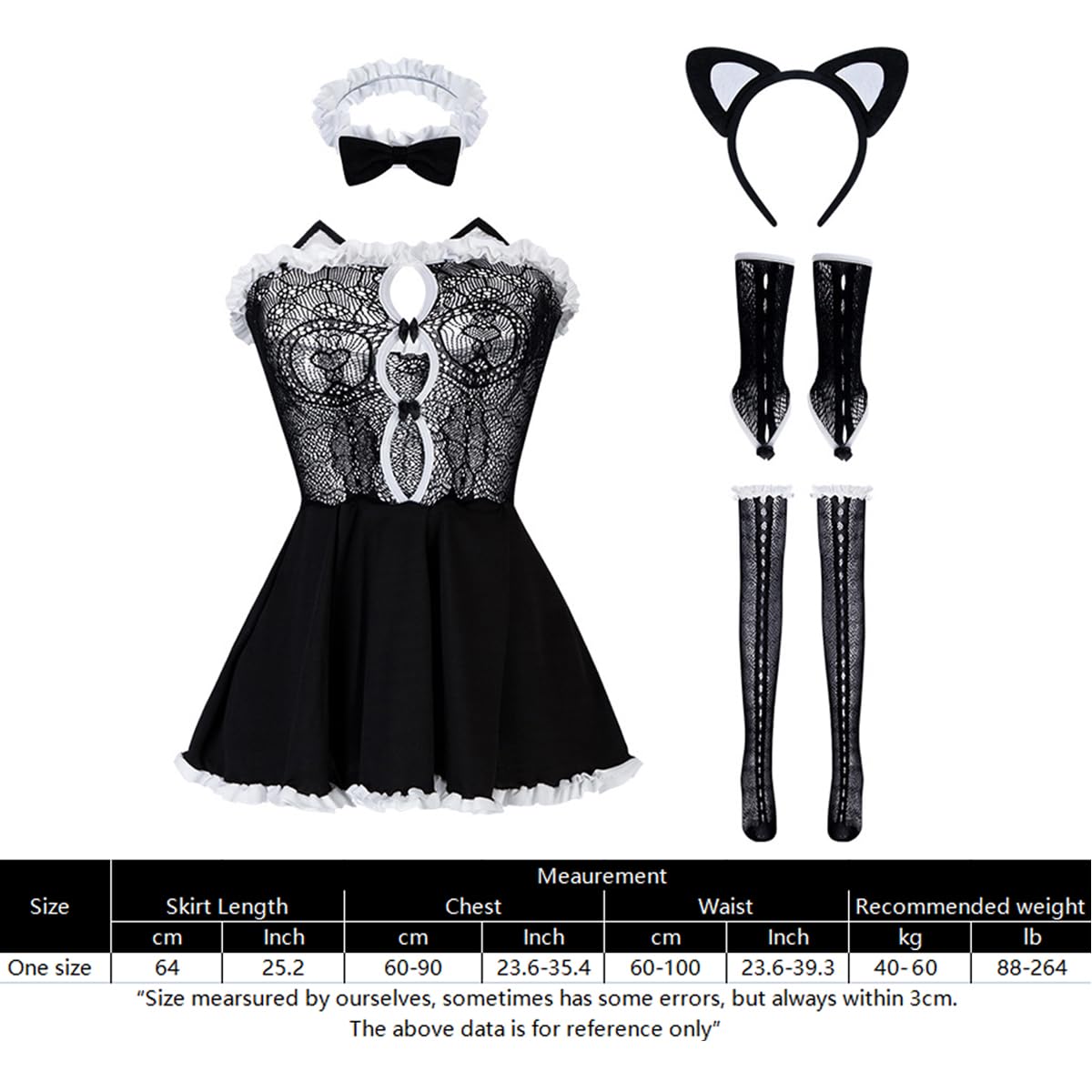 SNOMYRS Sexy Maid Lingerie Cat Anime Cosplay Costume Mesh Lolita Dress Kawaii Lingerie French Maid Dress Socks Cat Ear Set