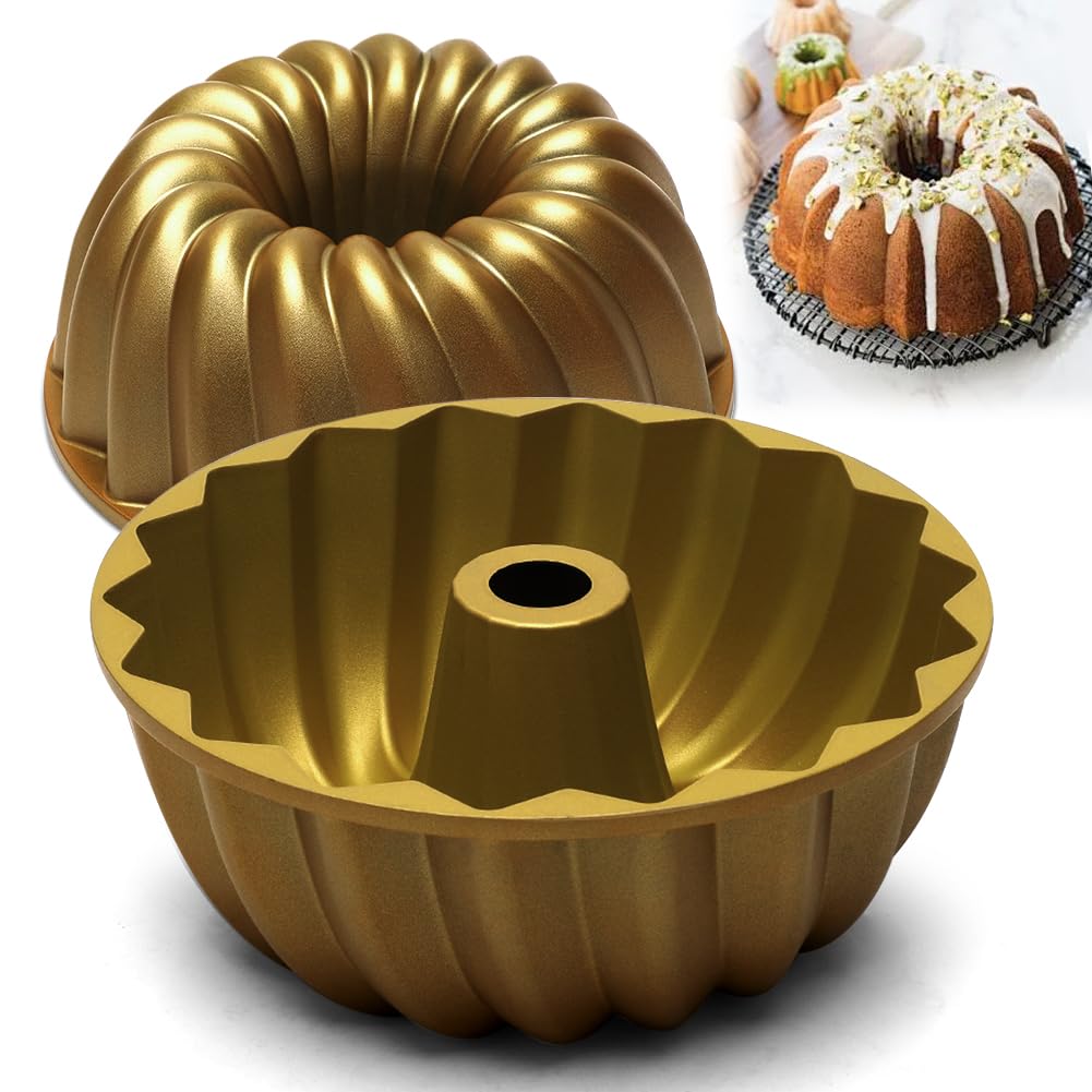 Ranjima Gugelhupf Moule à gâteau Moule à gâteau moderne antiadhésif en alliage d'aluminium Moule à gâteau enveloppé Or Moule de cuisson de haute qualité pour Gugelhupf pour mariages rassemblements
