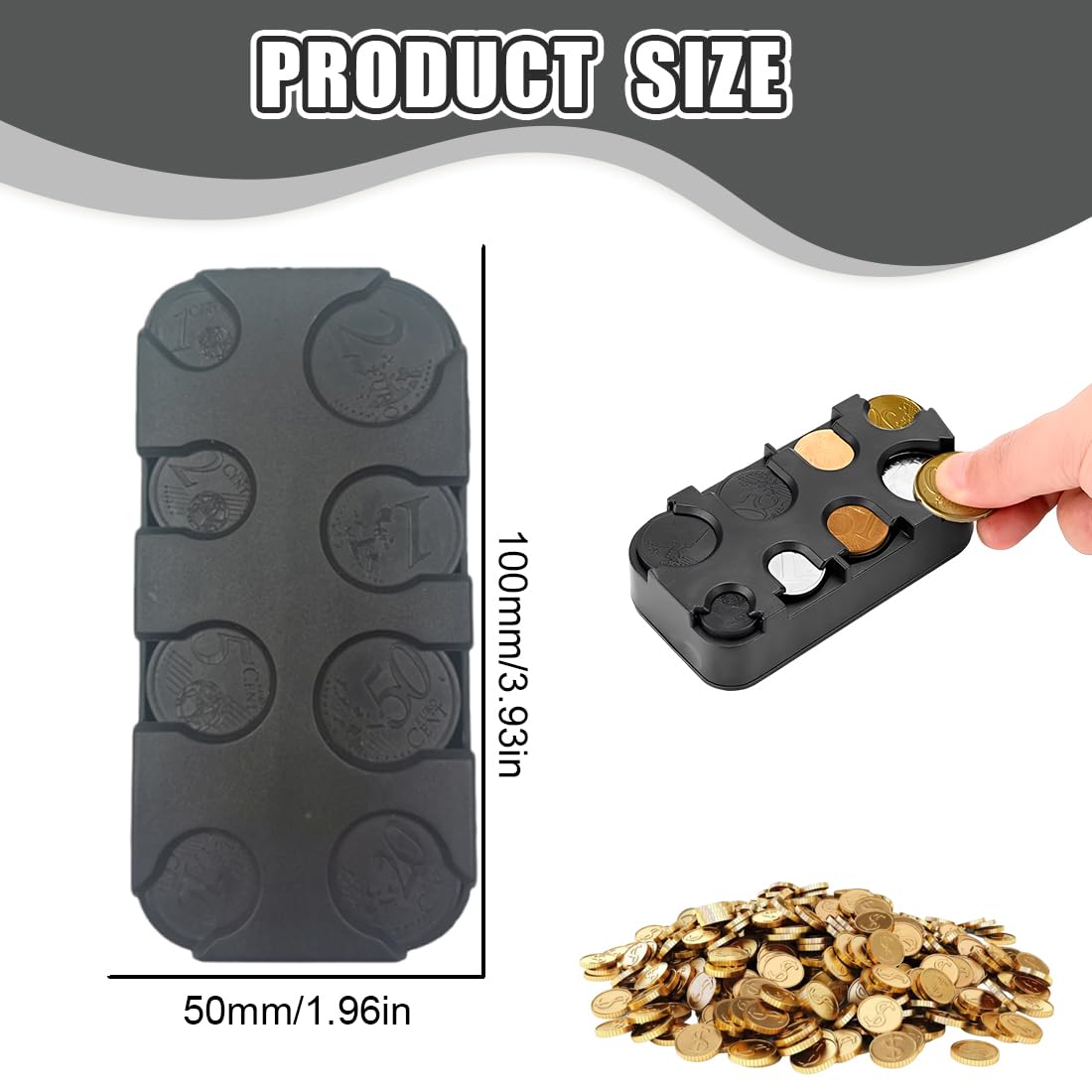 WUSJCOF 1 unidad Monedero organizador Euro Portamonedas Clasificador de monedas Dispensador de monedas Caja para coche, taxi 8 compartimentos de 2 euros a 1 céntimo (Negro)