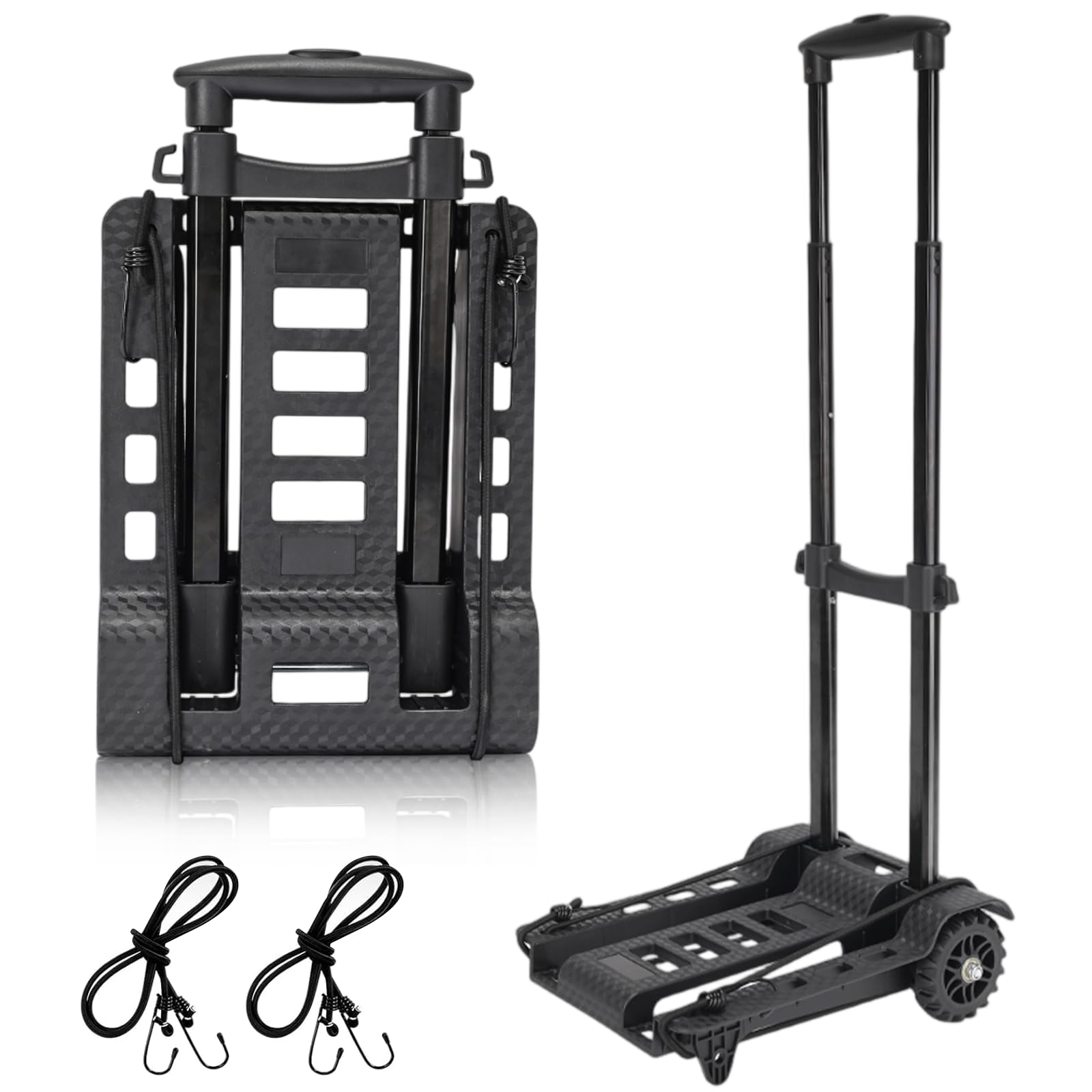Carretilla Plegable Aluminio Ligera 2 Ruedas,Carro de Mano Compacto,Capacidad de Carga 50 KG Cuerda 2 elástica para Mudanzas, Compras, Maletas