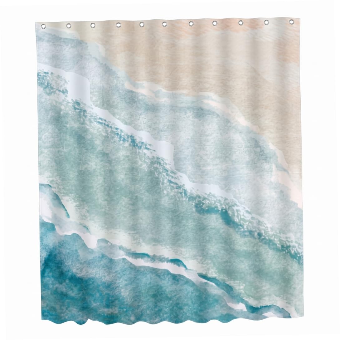 Tapallmy Beach Theme Shower Curtain Linen Coastal Ocean Nautical Shower Curtain for Bathroom