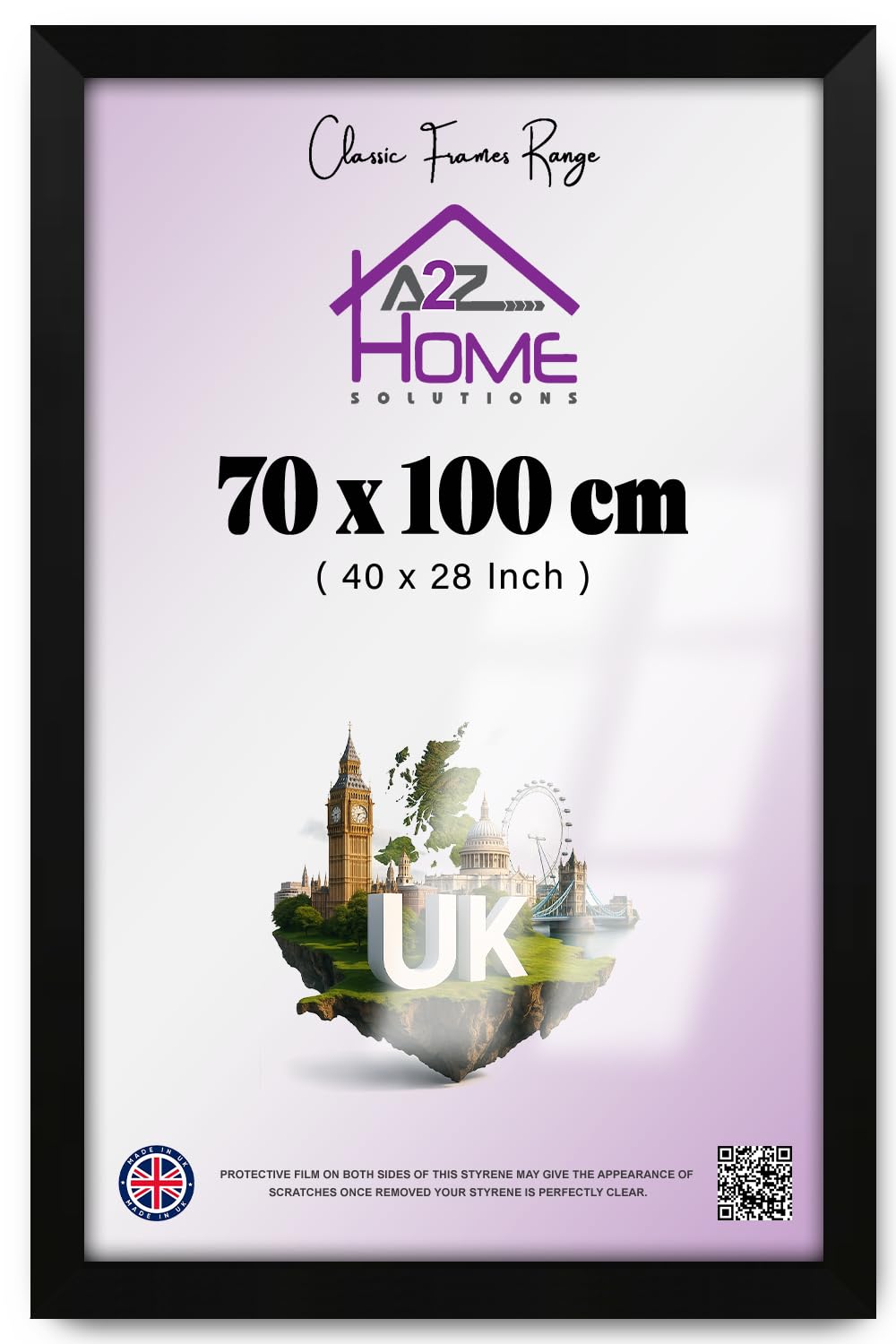 A2Z Home Solutions — Classic And Elegant Rectangle Poster Picture (70 X 100 CM) | Solid Engineered Wood Finish With Hanging Hooks | 40 X 28 Inch For Portrait And Landscape Display — Matt Black