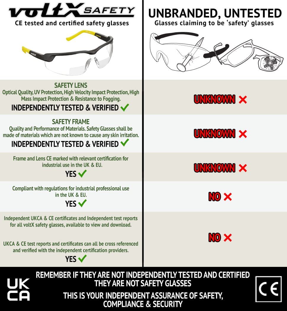 voltX 3 x GT ADJUSTABLE Bifokale Lesen Schutzbrille (KLAR +3.0 Dioptrie)