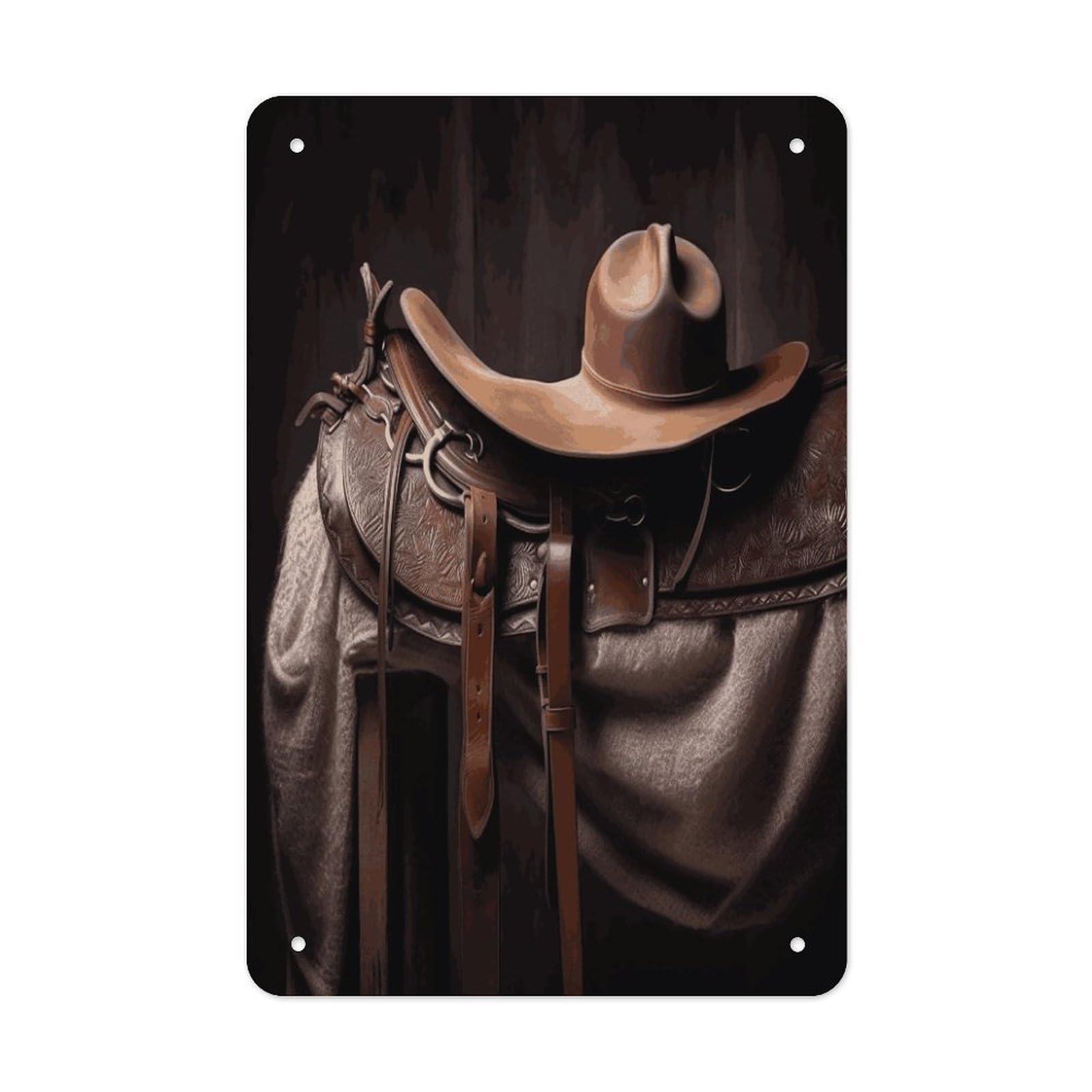 Btcowzrv Style Cowboy Saddle Hat Metal Tin Sign Wall Decor Hanging Plaque