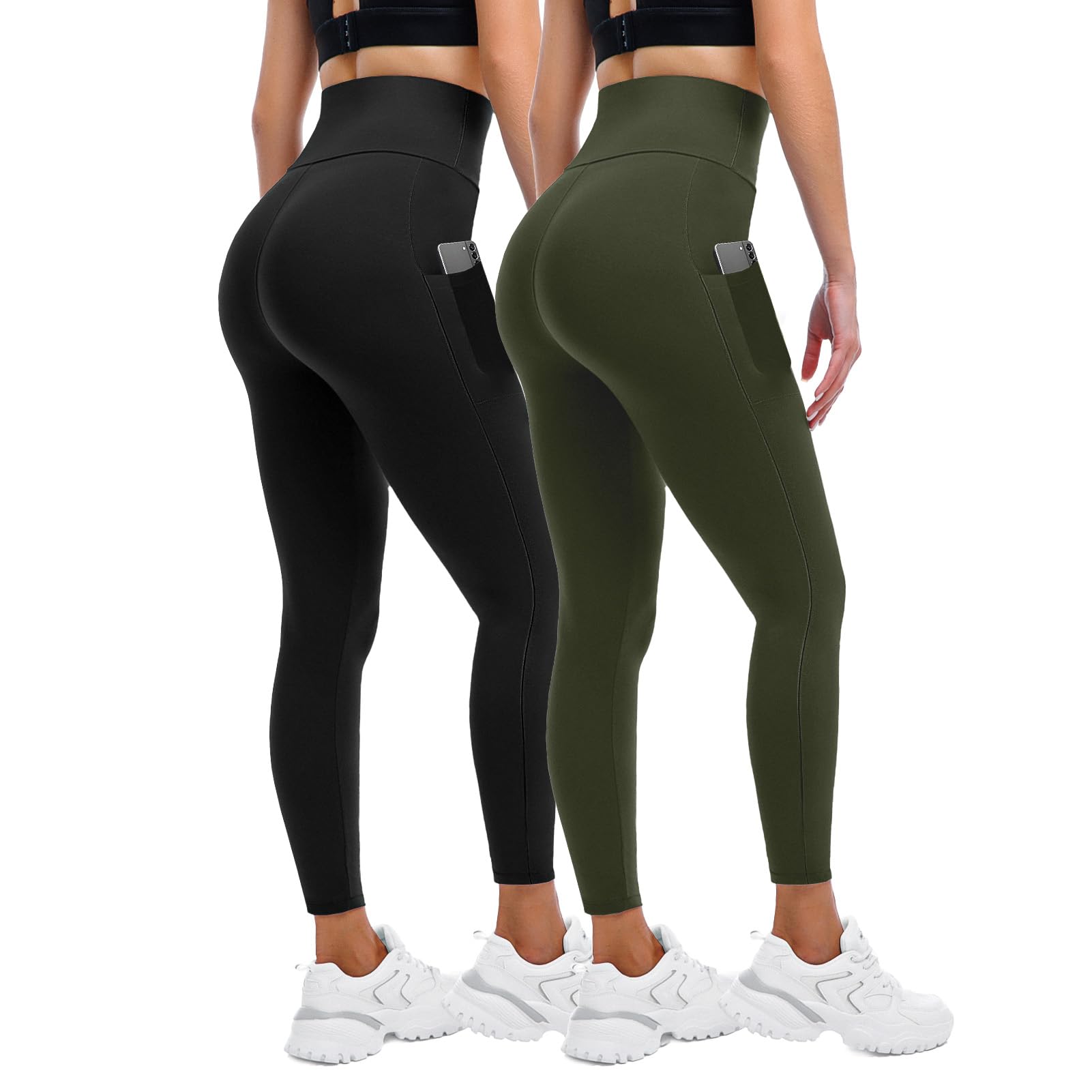 Leggings for Women UK with Pockets, 2 Pack Gym High Waisted Leggings for Workout Running Yoga — view 7
