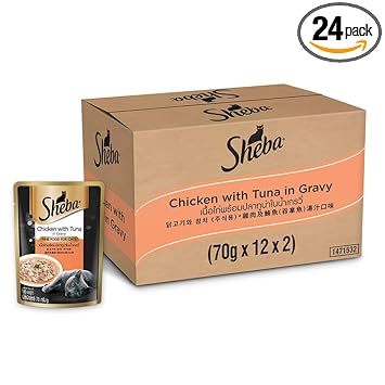 Sheba Fine Food for Adults Cats (+1 Years), Chicken with Tuna in Gravy Flavour, Pack of 24 (24x 70g)