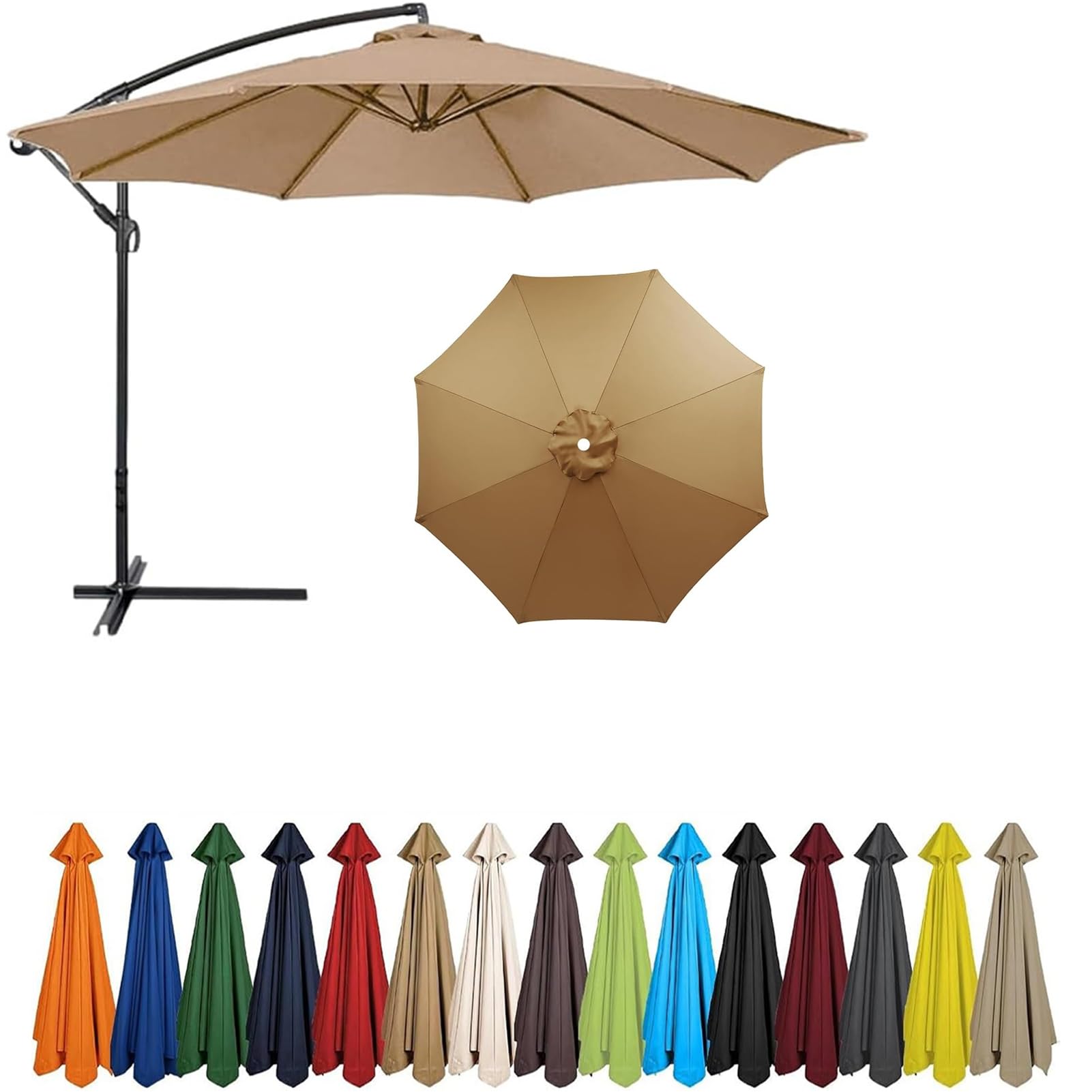 2m - 4m Replacement Parasol Canopy, UPF 50+ Garden Parasol Replacement Canopy,6 Arms 8 Arms Parasol Cover for Garden Parasol Accessories (Brown A,8ribs:3.0m/9.8ft)