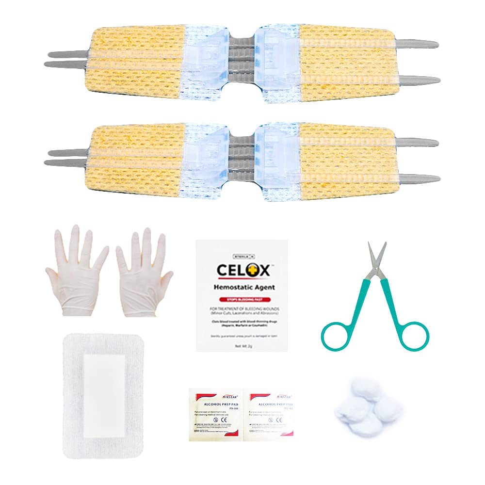 Emergency Laceration Closure Kit for Lacerations and Cuts with Celox Home Hemostatic Granules