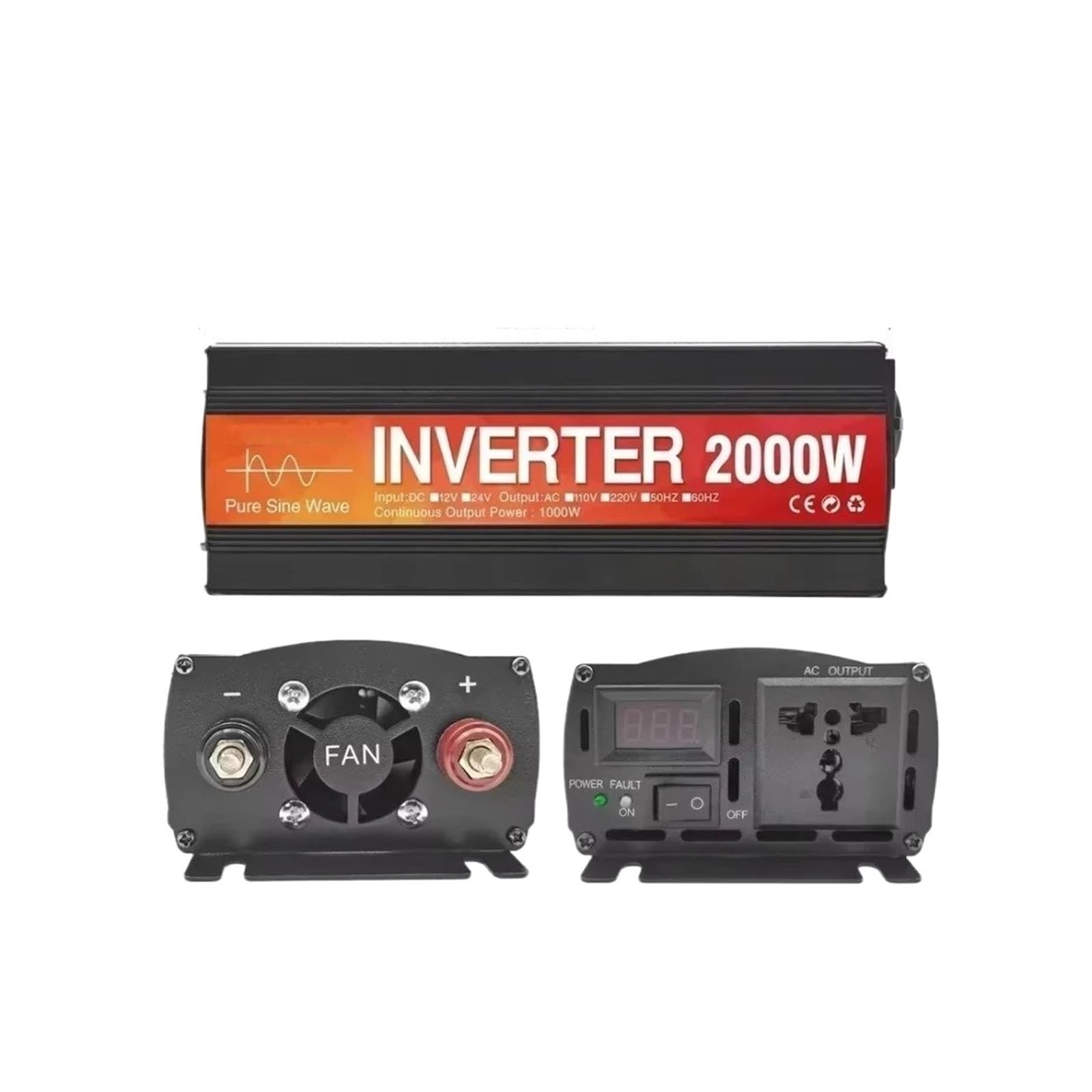 Inversor Coche 12 V 24 V A 220 V 50 Hz 60 Hz 2000 W 3000 W 4000 W Convertidor Voltaje Inversor Solar Onda Sinusoidal Pura Transformador(24V,220V60HZ,2000W)