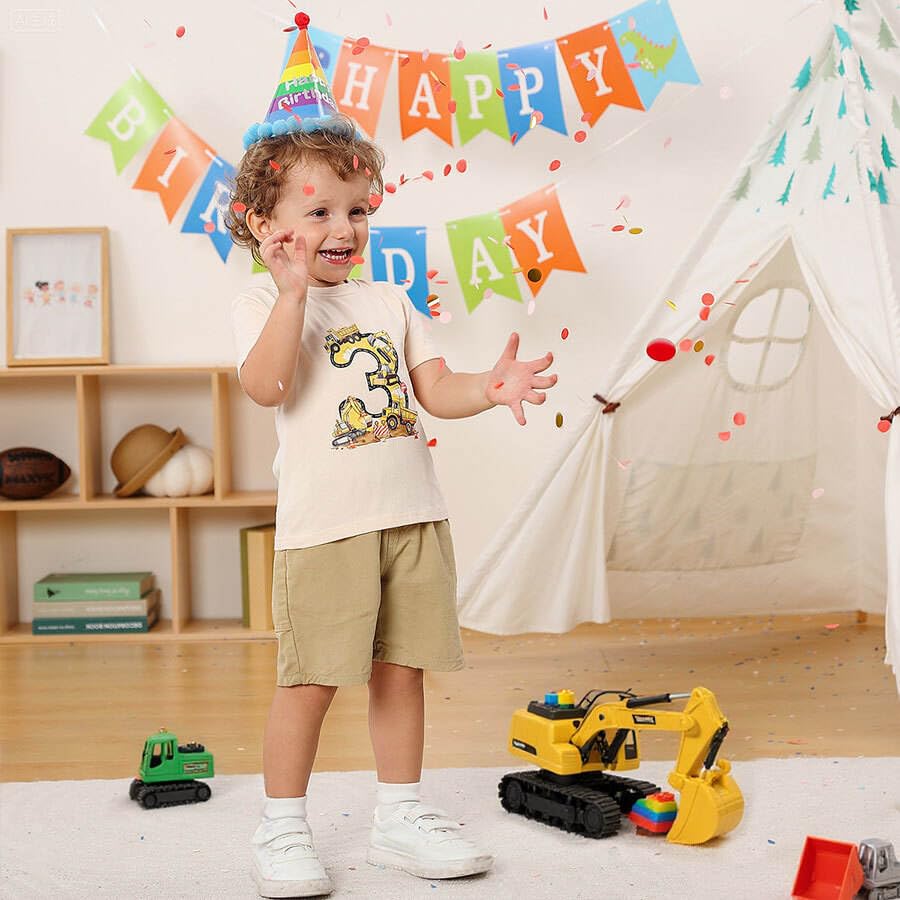 Boy Birthday Shirt 2-5 Years Construction Party T-Shirt for Birthday Celebrations & Outdoor Play3