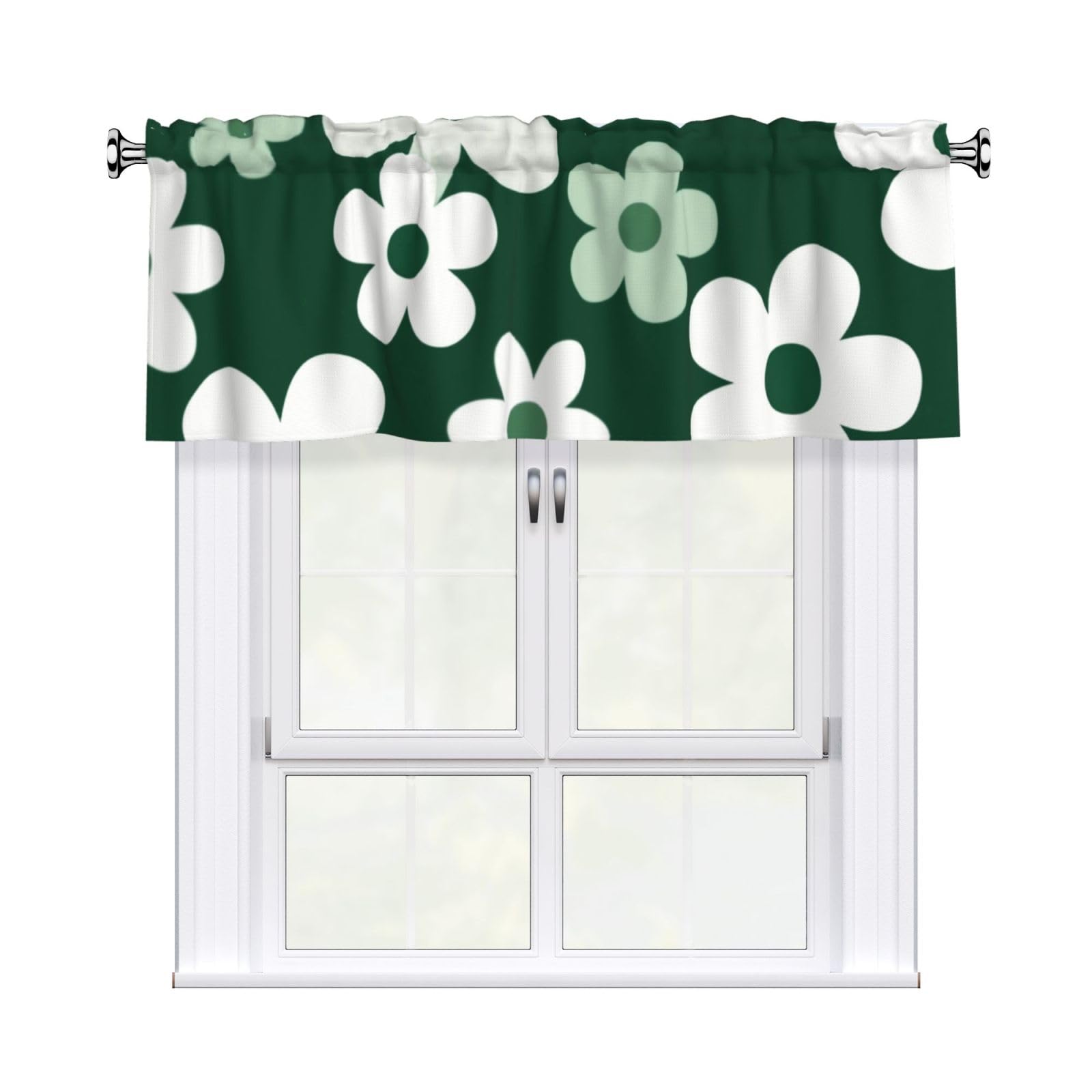FekiLoot Vintage Groovy Green Flowers Curtain Valance for Windows, Kitchen Window Valances Rod Pocket Window Treatments Short Curtains Drapes for Bathroom Bedroom Cafe Decor 54x18inch 1 Panel
