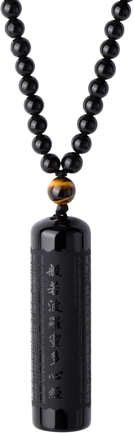 Black Obsidian Necklace Tiger Eye Gemstone Beads Crystal Stone Pendant Healing Chakra Mala Spiritual Necklace for Men Women