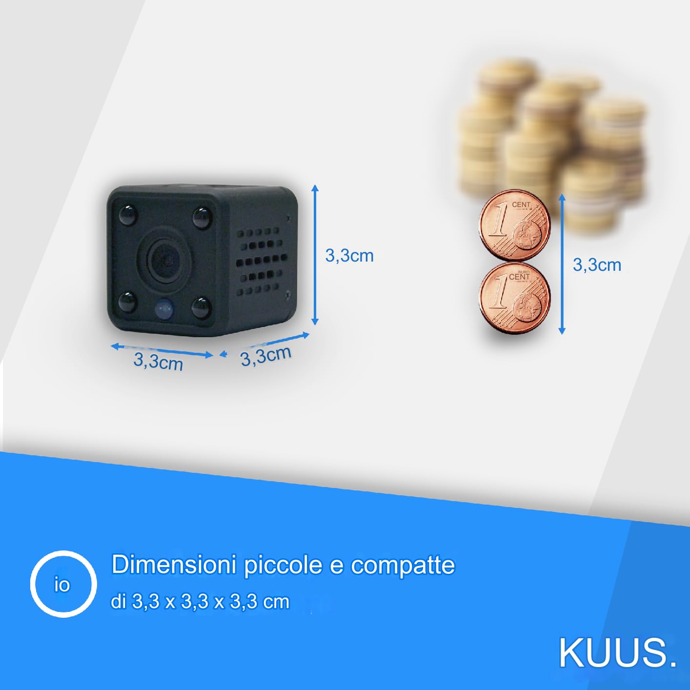 KUUS C2 Mini Telecamera Spia WiFi 3,2cm Full HD 1080P App, Telecamera Nascosta Microcamera Spia, Mini Telecamera Spia Nascosta, Visione Notturna, SD 32 GB, ONVIF Class U3 ISO Discreta Anonimo Pack