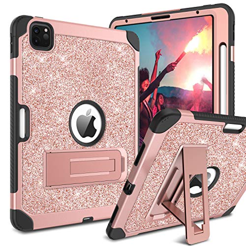 Bentoben Ipad Air 5Th/4Th Generation Case, Ipad Pro 11 Case, Glitter Sparkly 3 Layer Heavy Duty Shockproof Kickstand Faux Leather With Pencil Holder Protective Tablet Case Cover, Rose Gold #TOP9