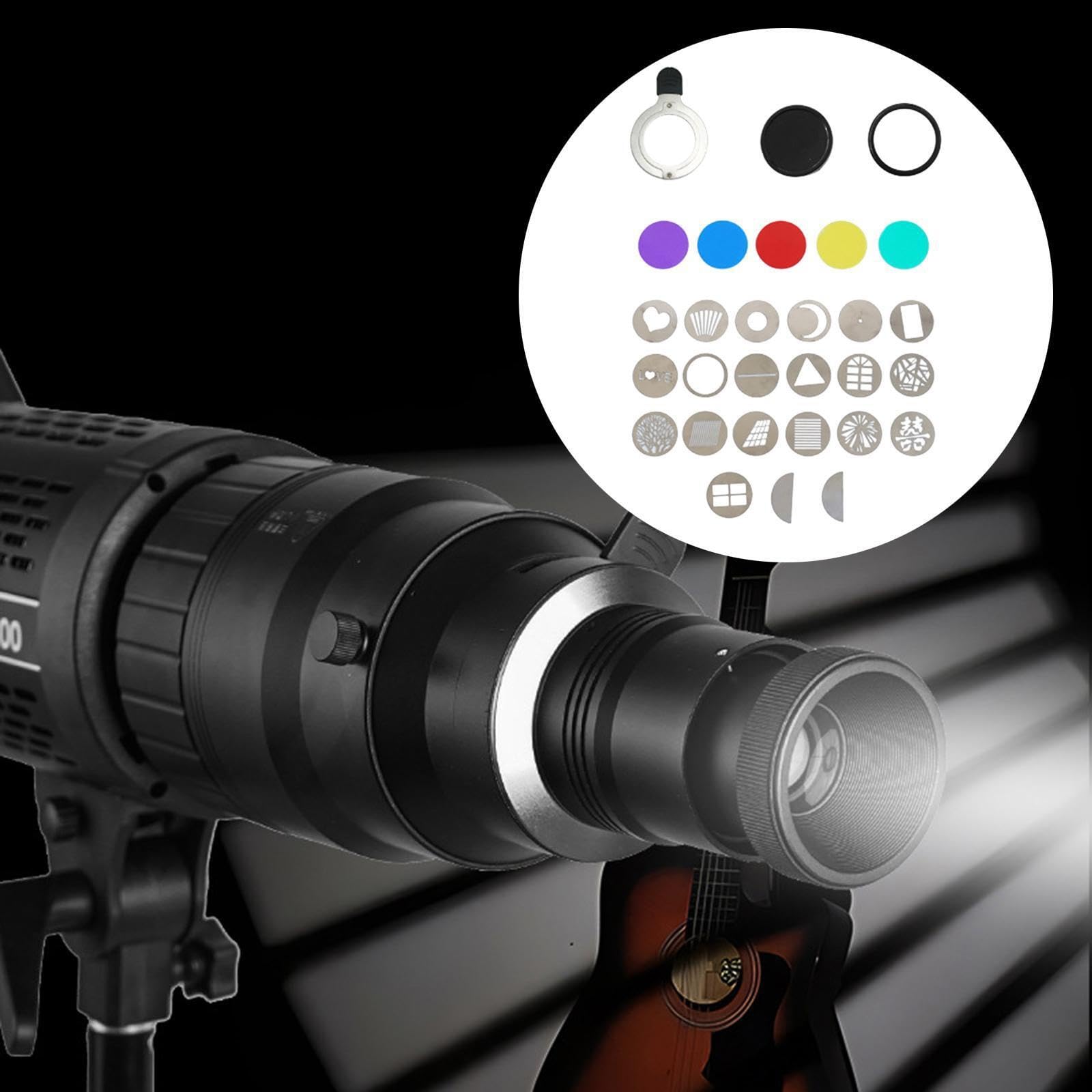 Snoot fotografico con 21 gobo che offre un'ampia applicazione per tecniche di ritratto e video accattivanti Snoot ottico conico con lente ottica 21 gobo