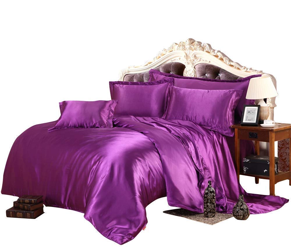Housse De Couette King Size 400 Fils - 100% Coton Satin - Rayures Améthyste/Mauve