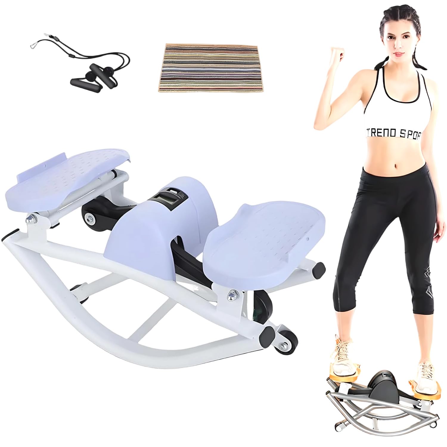 U-Shaped Rock Stepper Machine with LCD Monitor & Resistance Bands,Side to Side Stepper for Low-Impact Full Body Cardio, Home & Office Fitness, The Rock Stepper Purple