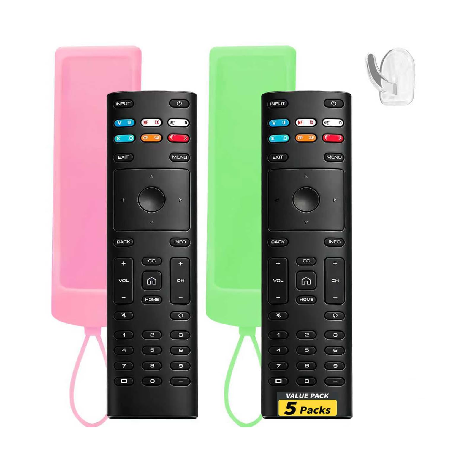 Zamienny pilot zdalnego sterowania pasuje do pilota Vizio Smart TV z zabezpieczeniem przed zgubieniem, miękkim świecącym silikonowym pokrowcem i haczykiem montażowym, uniwersalny do wszystkich