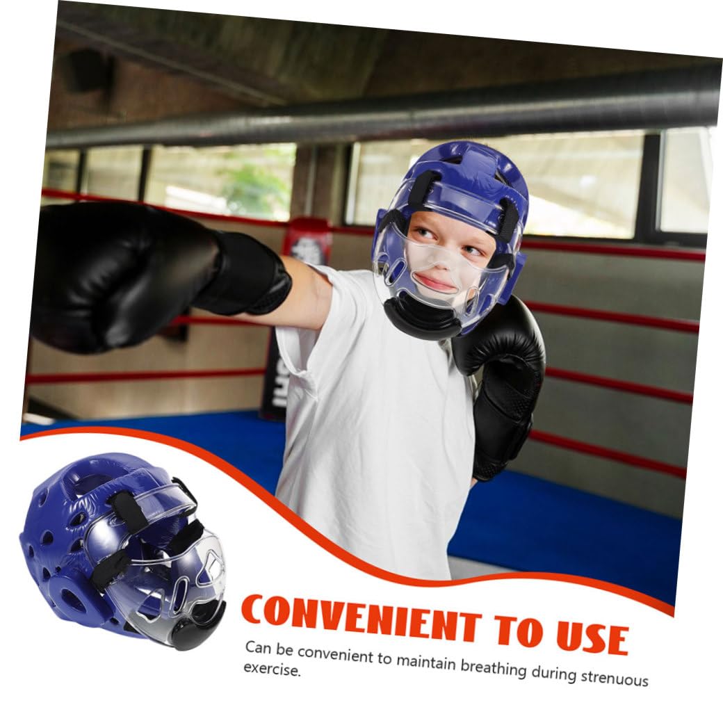 Casco Protettivo Arti Marziali Ragazzi Visiera Completa Blu | Spugna Pu Plastica, Leggero e Regolabile, per Pratica e Sport da Contatto