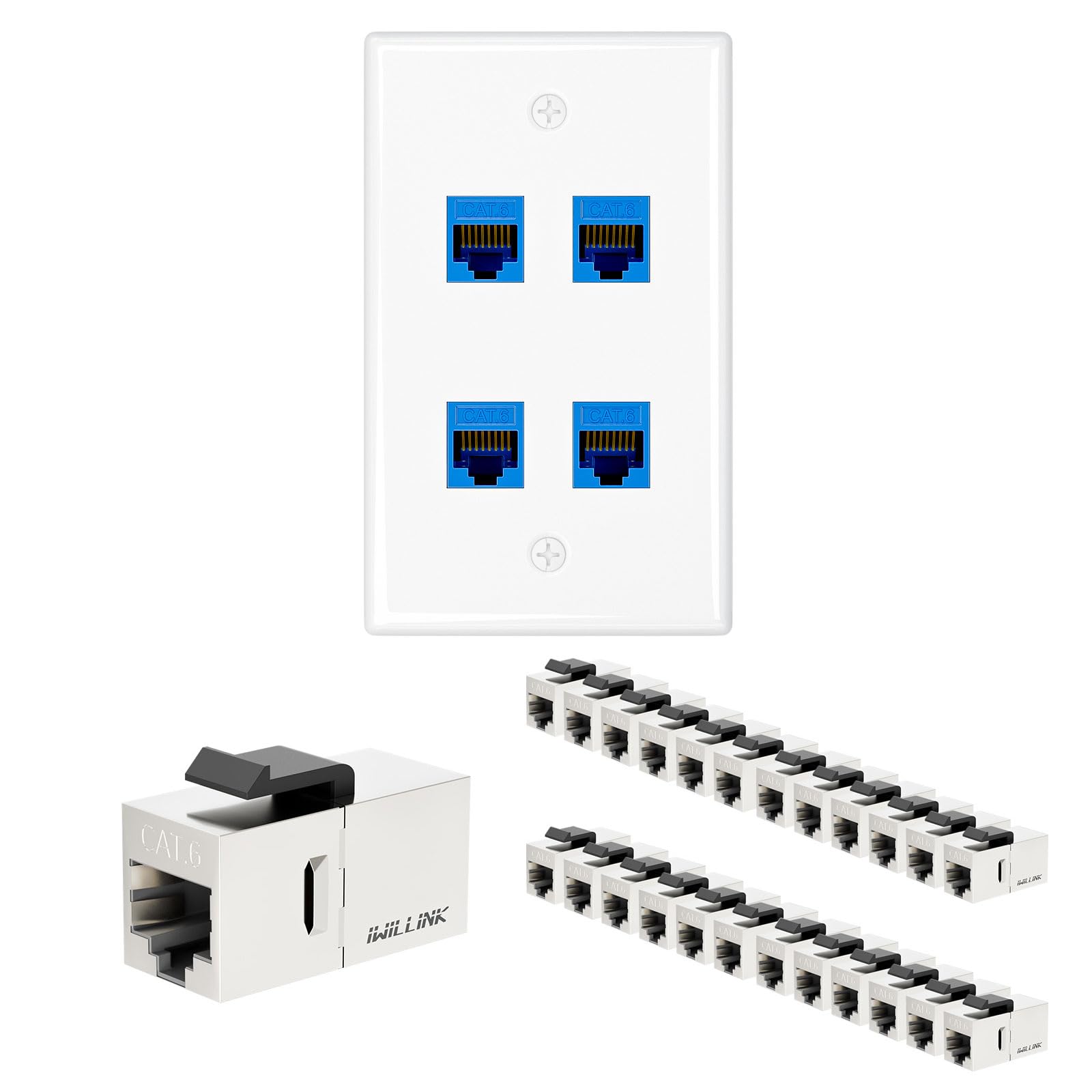 iwillink Cat6カプラー RJ45 25個 シルバー シールドカプラー Amazon.com: Iwillink (1-Pack) 4-Port Ethernet Wall Plate and (25