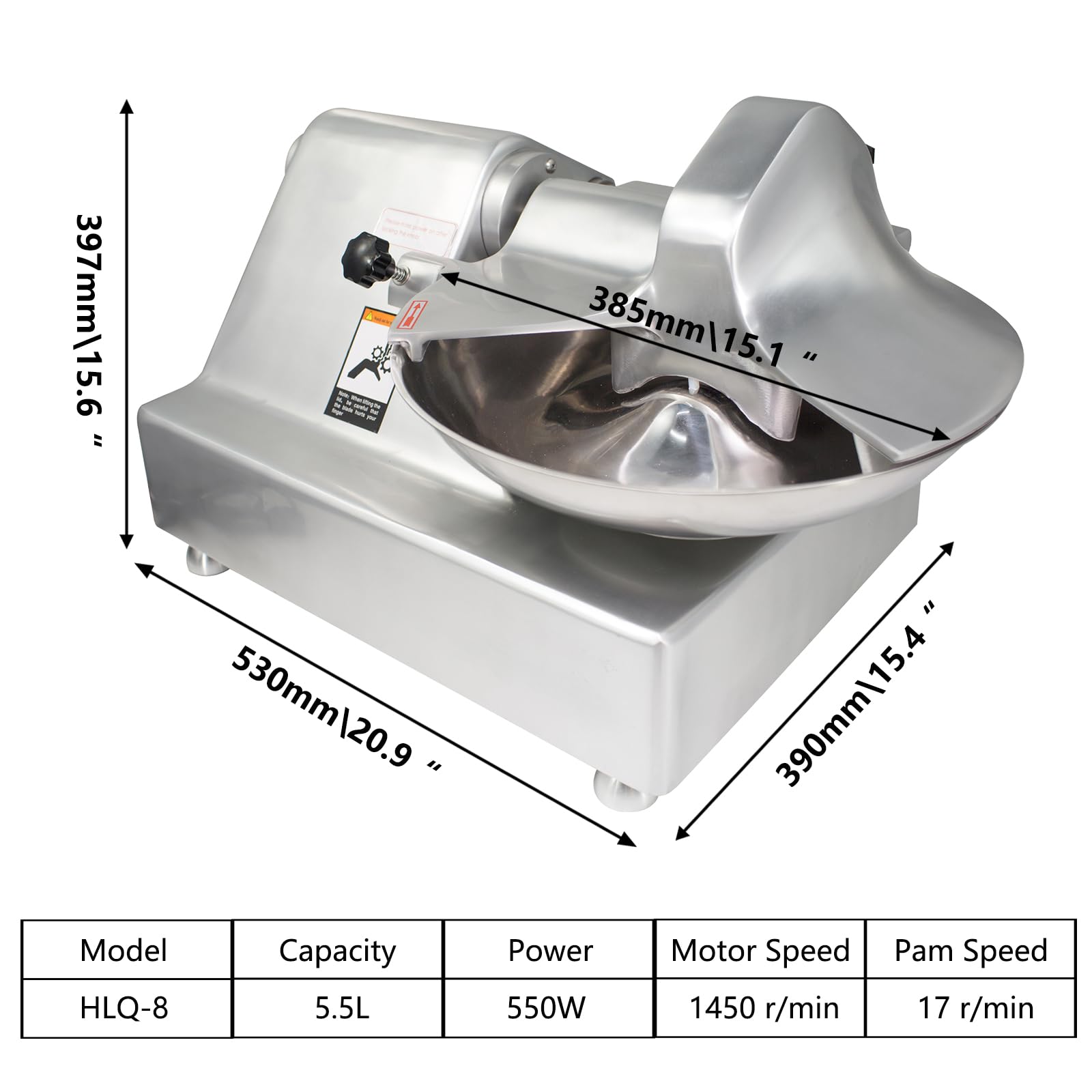 Mezclador comercial del cortador del cuenco de carne, 5.5L multifuncional eléctrico picador de alimentos procesador mezclador de carne picador de búfalo para ajo vegetal 750W 1450 r/min 3