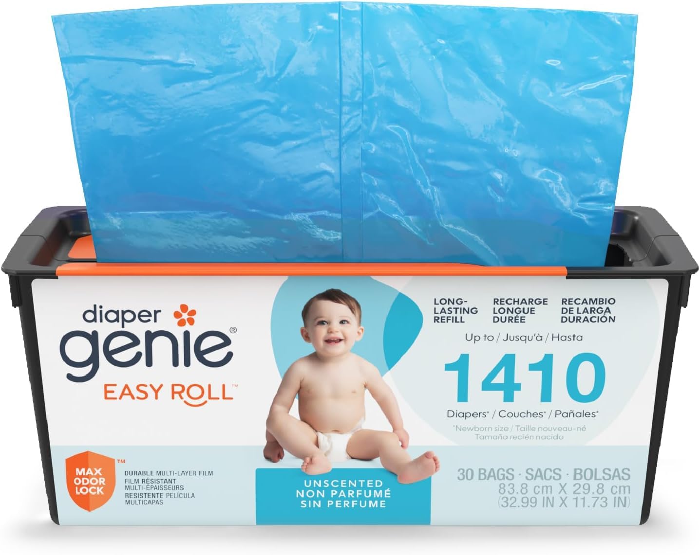 Diaper Genie Easy Roll Refill | 30 Bags Per Refill | Holds Up to 1410 Newborn Diapers-| Odor Control-| Diaper Pail-Refill Bags-| Fits-Diaper Genie Signature &amp; Platinum Pails,(Pack of 6)