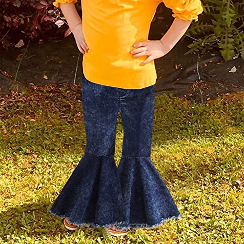 Toddler Girls Ruffle Denim Pants Kids Vintage Bell Bottom Pants Elastic Waist Flare Jeans 1~6 Years2