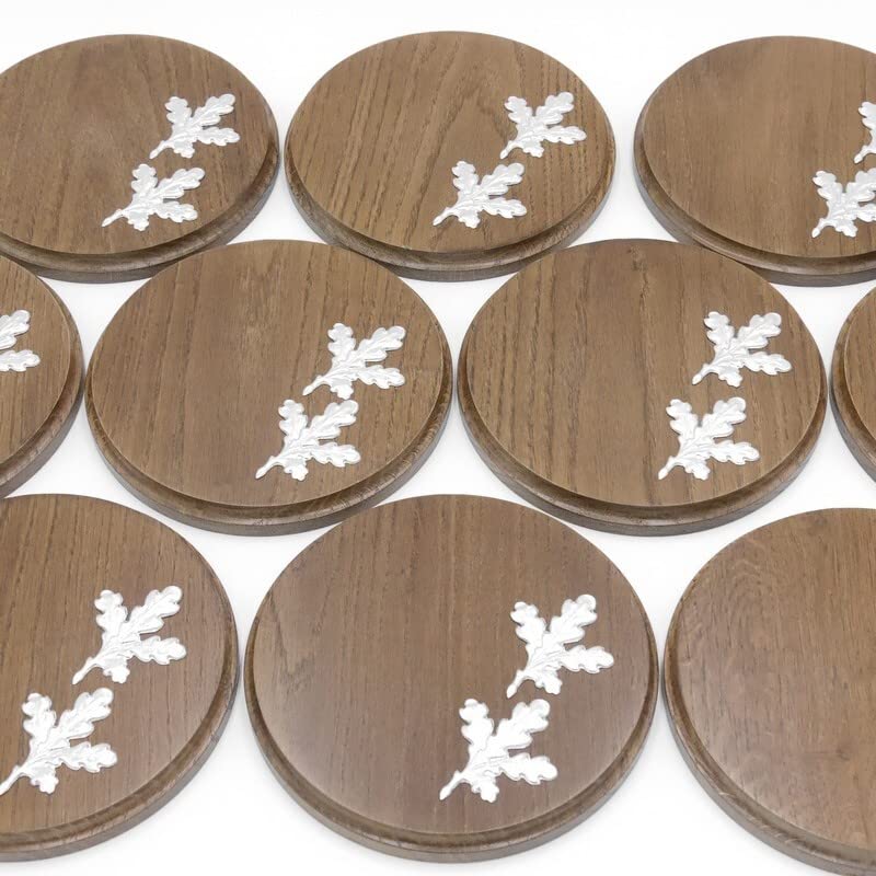 Generisch 10 placas de cuña redondas marrón AF 17 cm con 20 hojas de aluminio de roble, tablas de cuña, tabla de especias, cartel trofeo.