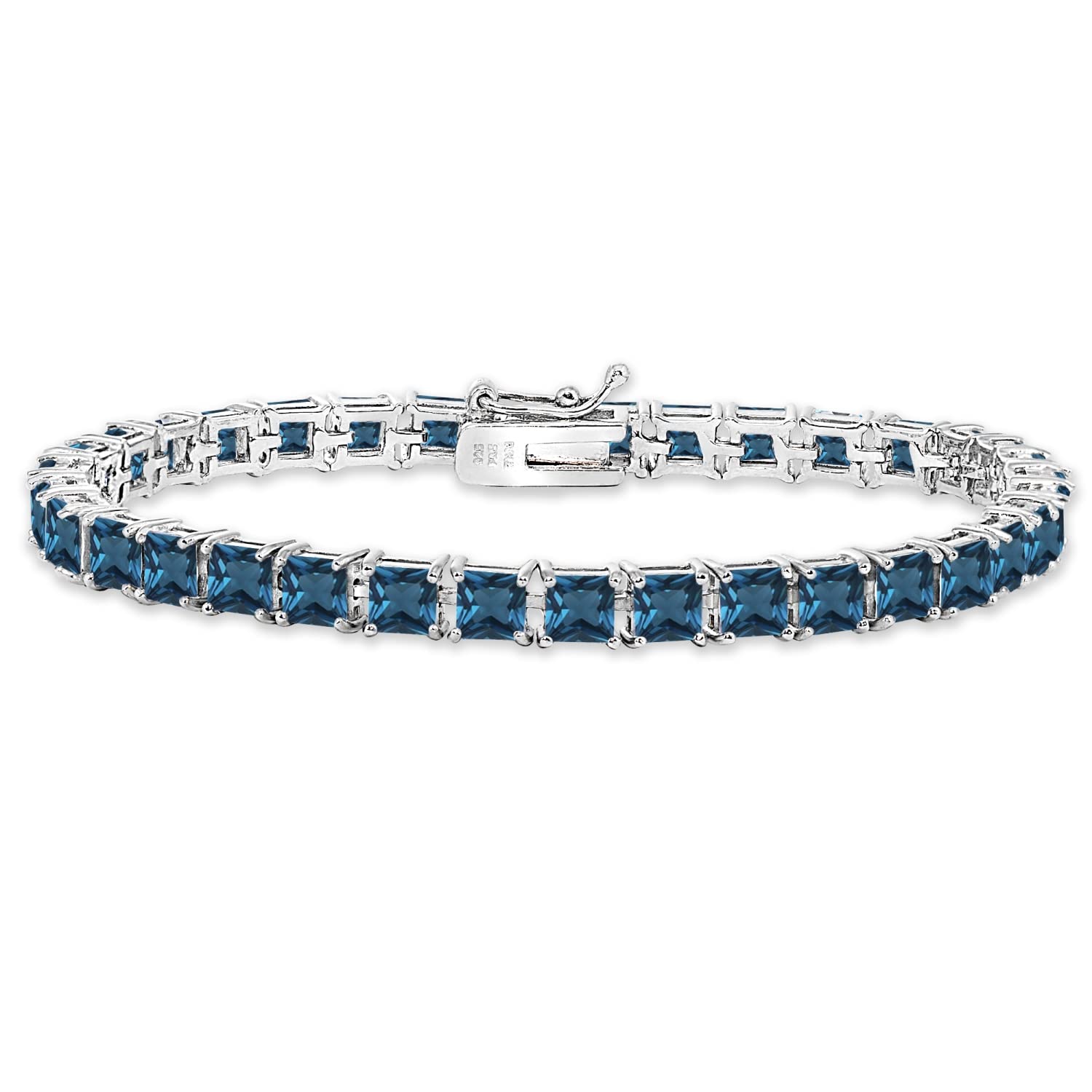 B. BRILLIANT Sterling Silver Genuine, Created or Simulated Gemstone 4mm Princess-Cut Square Tennis Bracelet for Women