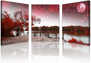 Lapremoly Large Canvas Wall Art for Living Room and Bedroom - Red Tree Abstract Landscape Paintings - Modern Inspiration Artwork for Office Decor - 3 Set