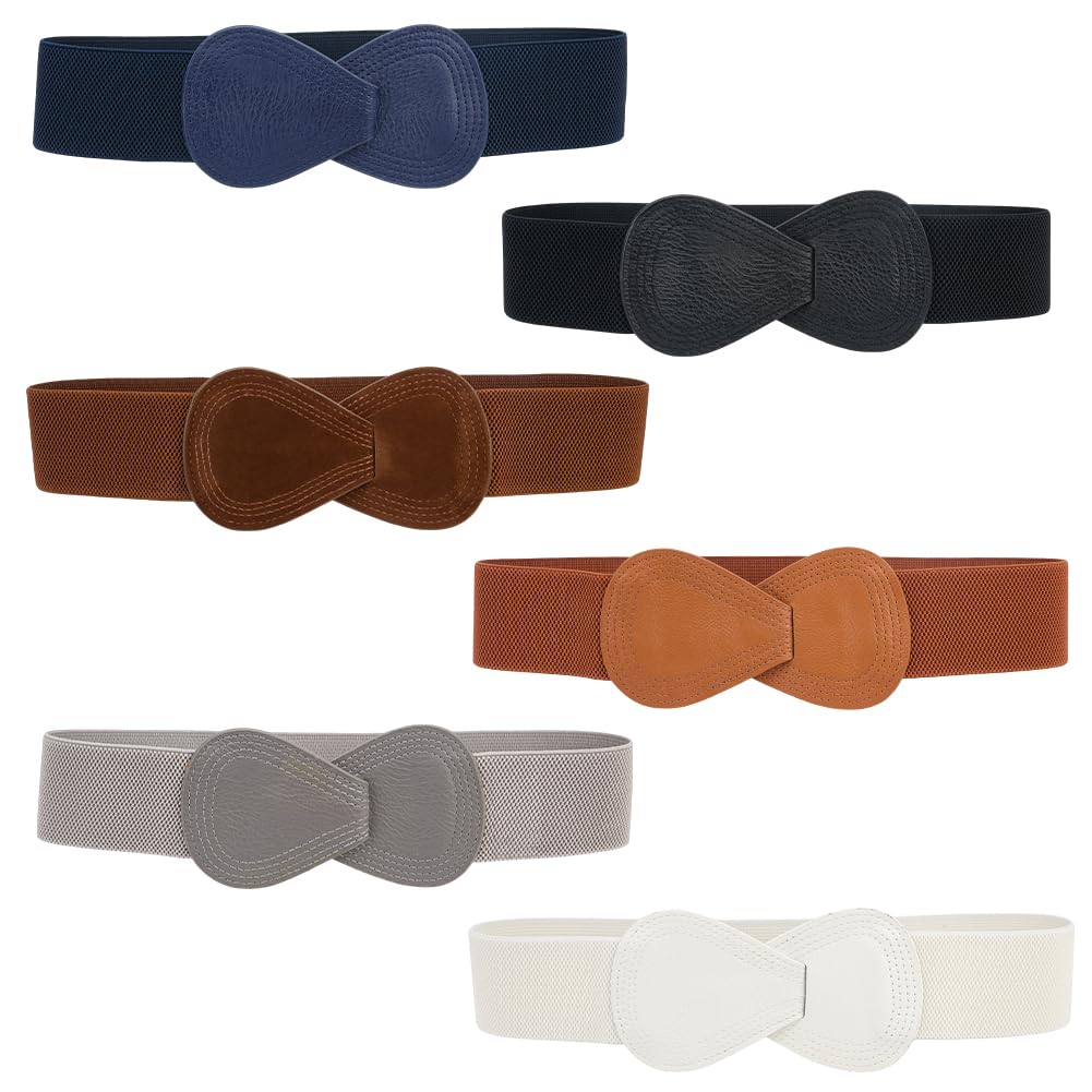 FREEBLOSS 6 cinturones elásticos anchos para mujer, vestidos de piel sintética, cinturón elástico vintage con hebilla, cinturón elástico ancho para vestidos de mujer