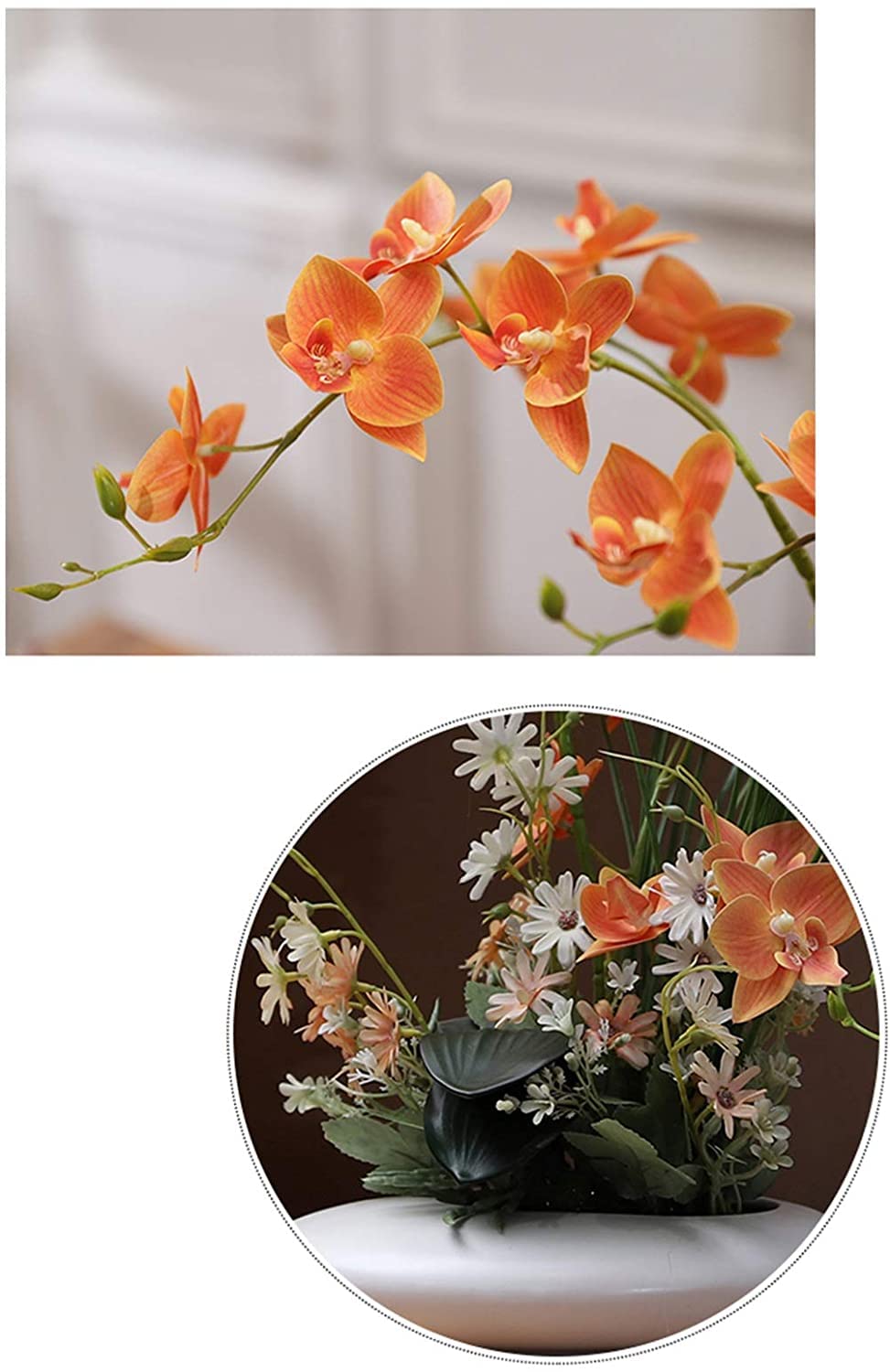 Sztuczny kwiat w doniczce, orchidea, sztuczne kwiaty, sztuczne orchidee, kwiaty bonsai z liśćmi, doniczka ceramiczna do salonu/biura/sypialni, sztuczny kwiat orchidei