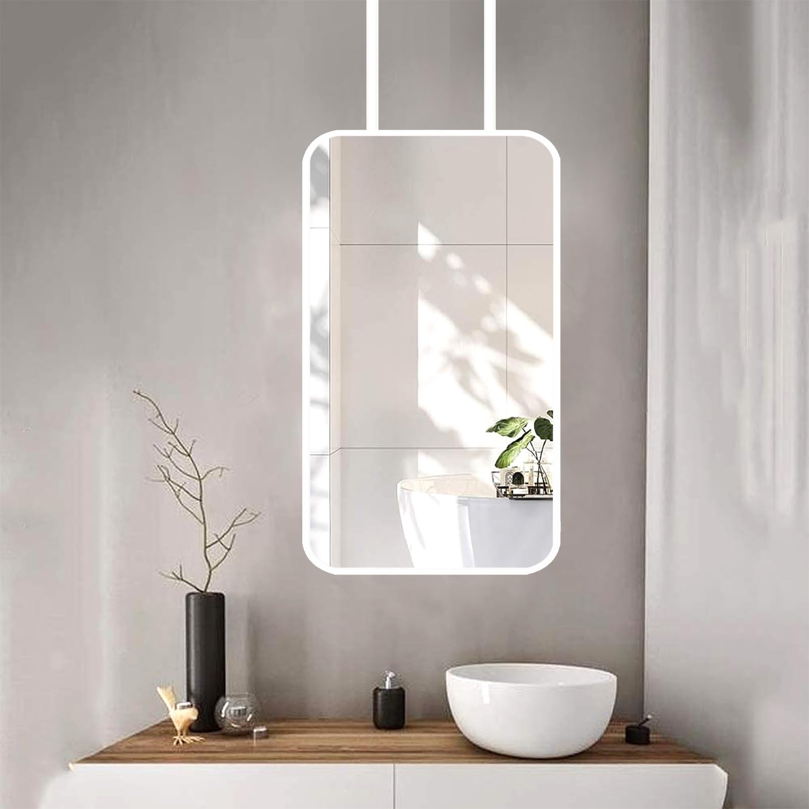 WJFTODAY Modern Farmhouse White Bathroom Mirror with Metal Frame - 40x70cm Wall-Mounted Vanity Mirror for Bedroom & Living Room Decor, Stylish Ceiling-Mounted Design