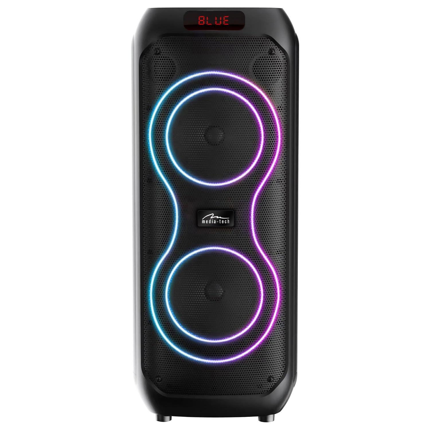Głośnik karaoke Bluetooth 120 W RMS POWER AUDIO MAX MT3185 przenośny podwójny 8-calowy RGB TWS USB microSD AUX BT 5.3 Głośnik 11 godzin pracy baterii pilot zdalnego sterowania wyświetlacz LED