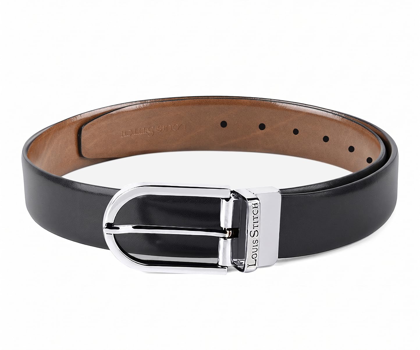 Men's Spanish Leather Reversible Belt 1.25 inch (35mm) Handcrafted Formal Waist Strap Officewear Men Gents Boys (Black/Brown) (BE-VB-PL)-image-46