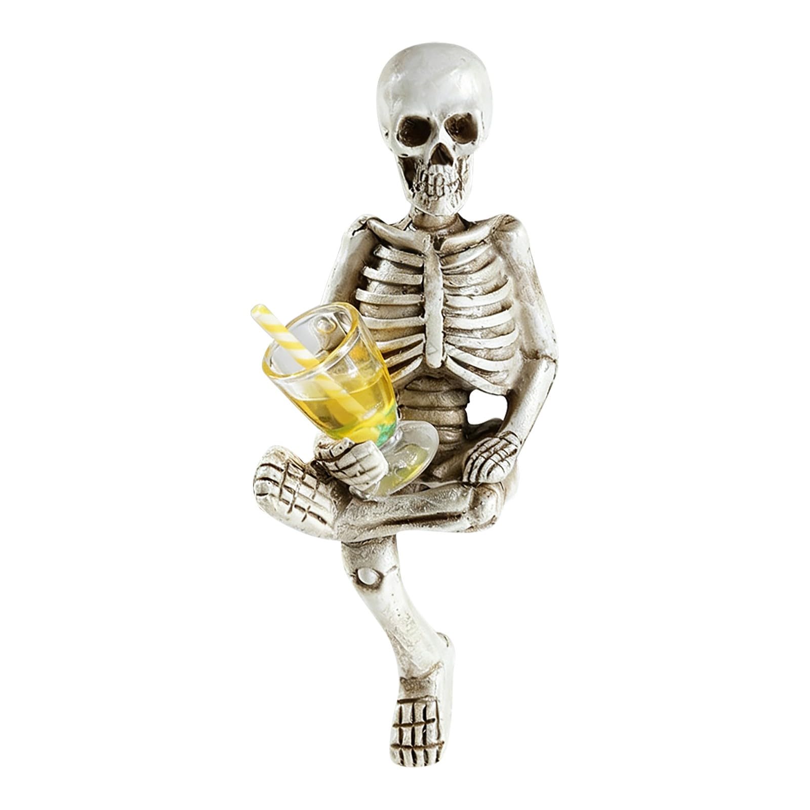 Halloween Skeleton Decor, Resin Skeleton Figurine With Wine Glass