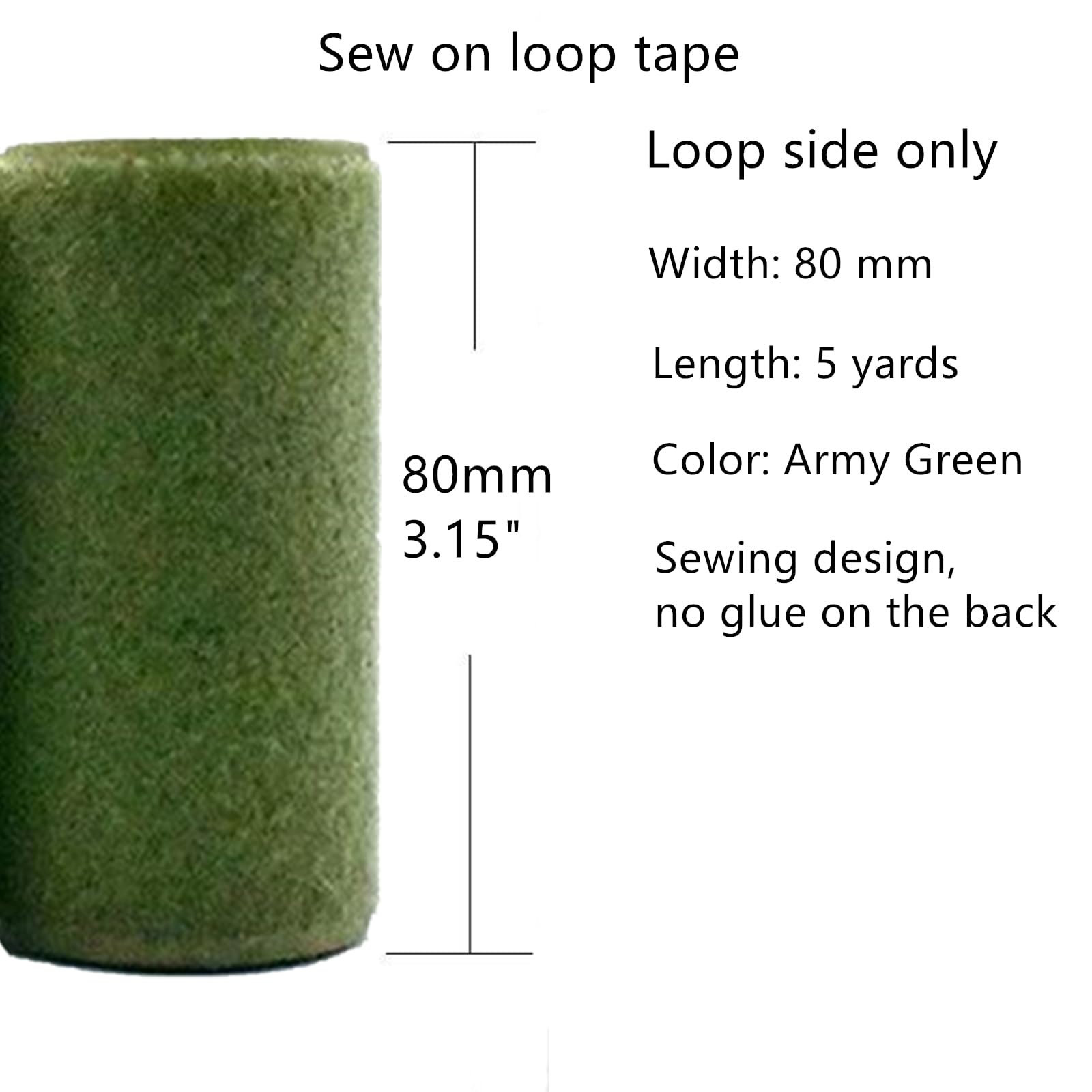 YunYunStrap Hook and Loop Fastener Tape 80mm Army Green, Loop Side Only, 3.15 inch Width 5 Yards Length