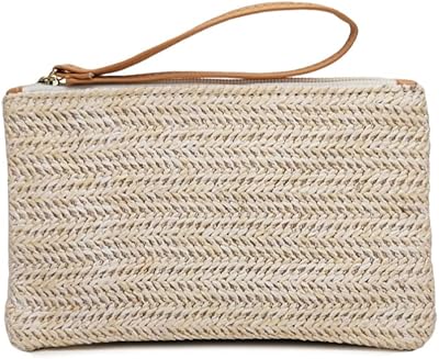 SMALLBLUER Women Casual Straw Clutch Bag Beach Purse Phone Bags Wristlet Handbag-Off White