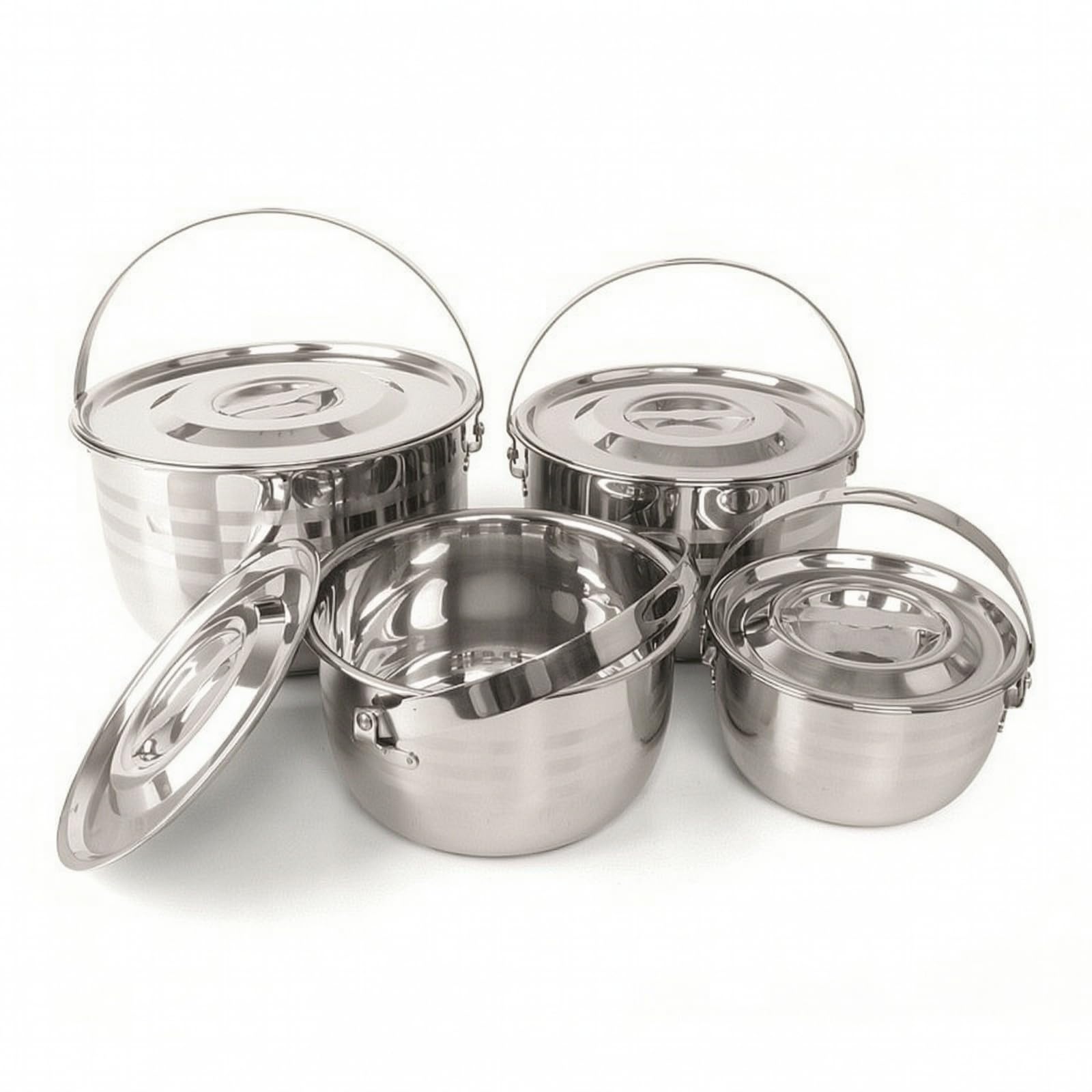4 Pièces Équipement Culinaire Camping En Inox Compact Kit Cuisson avec Sac Transport Facile à Nettoyer Vaisselle pour Randonneurs, Pique-Nique