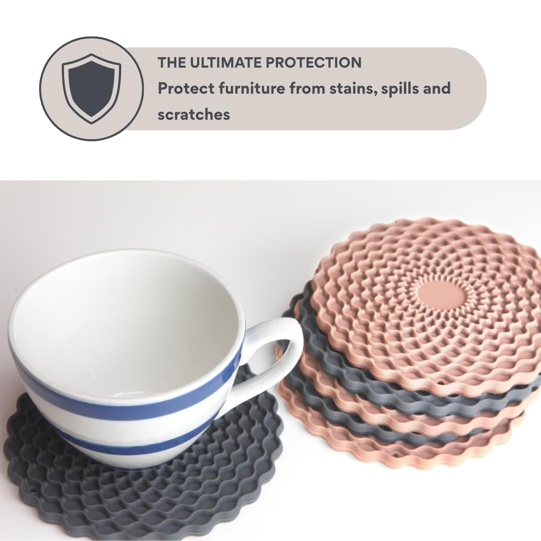 Rose Pink & Grey Drinks Coasters Set of 6 by Stone & Thyme, a UK Brand. Non Slip - Image 2