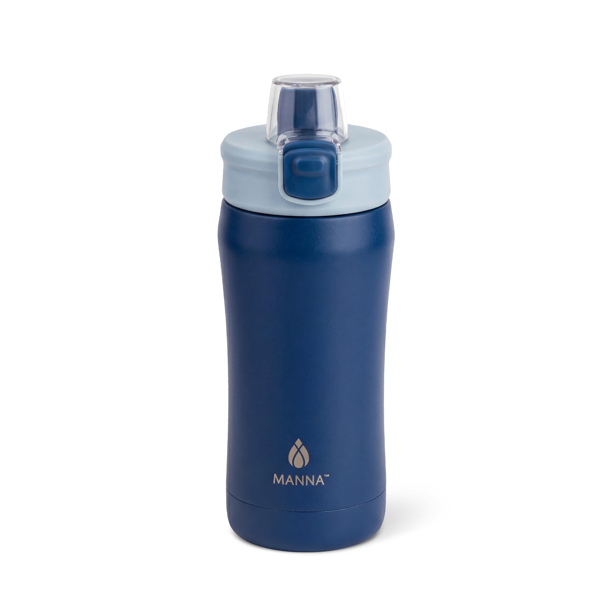 Manna Push Stainless Steel Bottle with Push-open Locking Lid and Sipping Spout - 16 Oz - Blazer Powder Coat