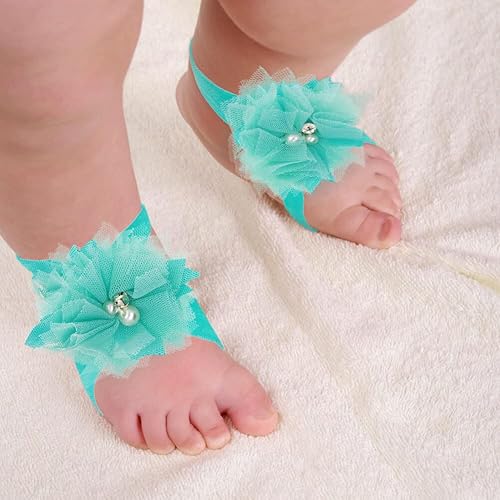 Miniatura 4 de Eforcase 12 pares de sandalias descalzas para bebé y niña, sandalias descalzas de flores para bebés recién nacidos, niñas pequeñas