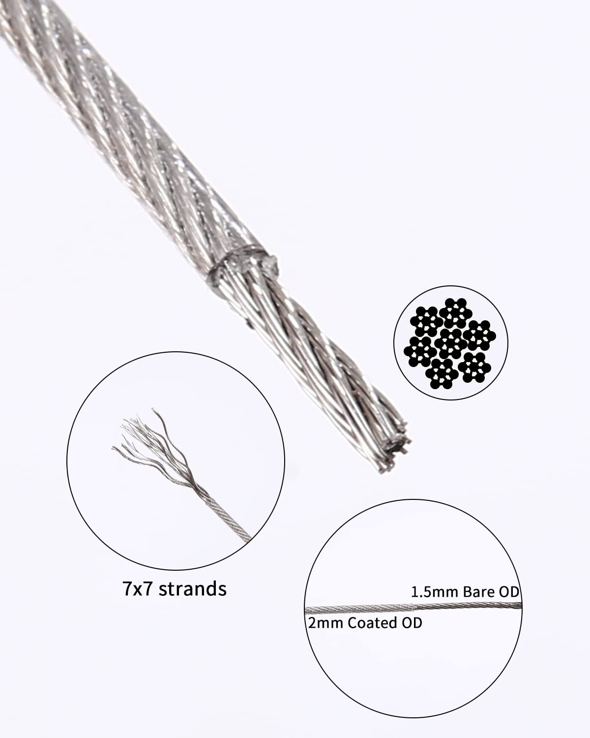 2mm Stahlseil Kit, 30m Drahtseil Edelstahl Spanndraht, Ummantelt Rankhilfe Drahtseil mit ösen Drahtseilklemme, für Kletterpflanzen, String Light Suspension, Wäscheleine Stahlseil