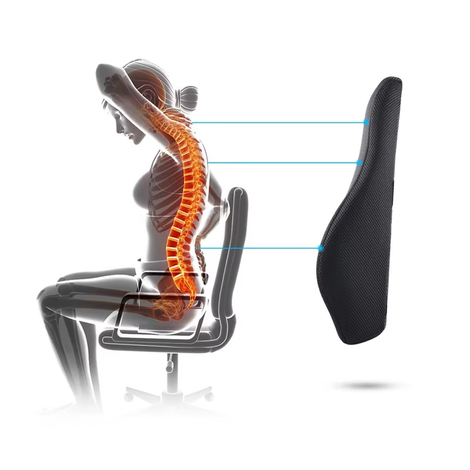 Fundas de Asiento Almohada De Soporte Lumbar Cojín De Silla De Espuma Viscoelástica Que Sostiene La Parte La Espalda Funda Asiento Coche(A)