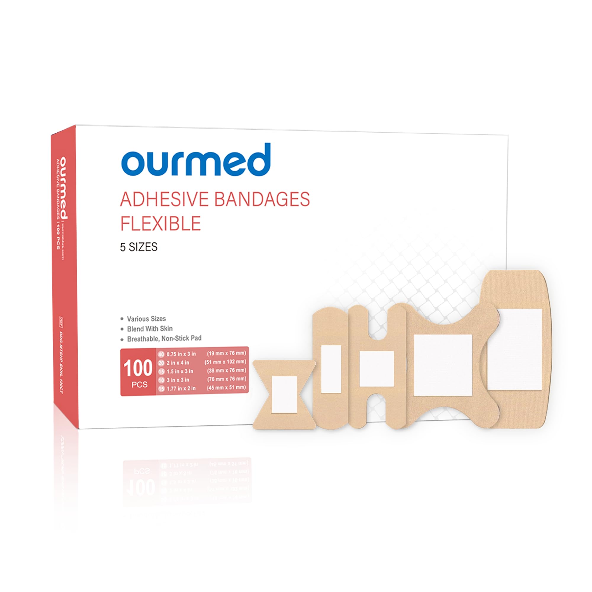 Flexible Assorted Plasters Variety Pack 100 Pieces, Fingertip Bandages for First Aid, Slight Cuts, Scrapes, Abrasion & Wounds Care,Strong Hold for 24 Hours, Non-Latex