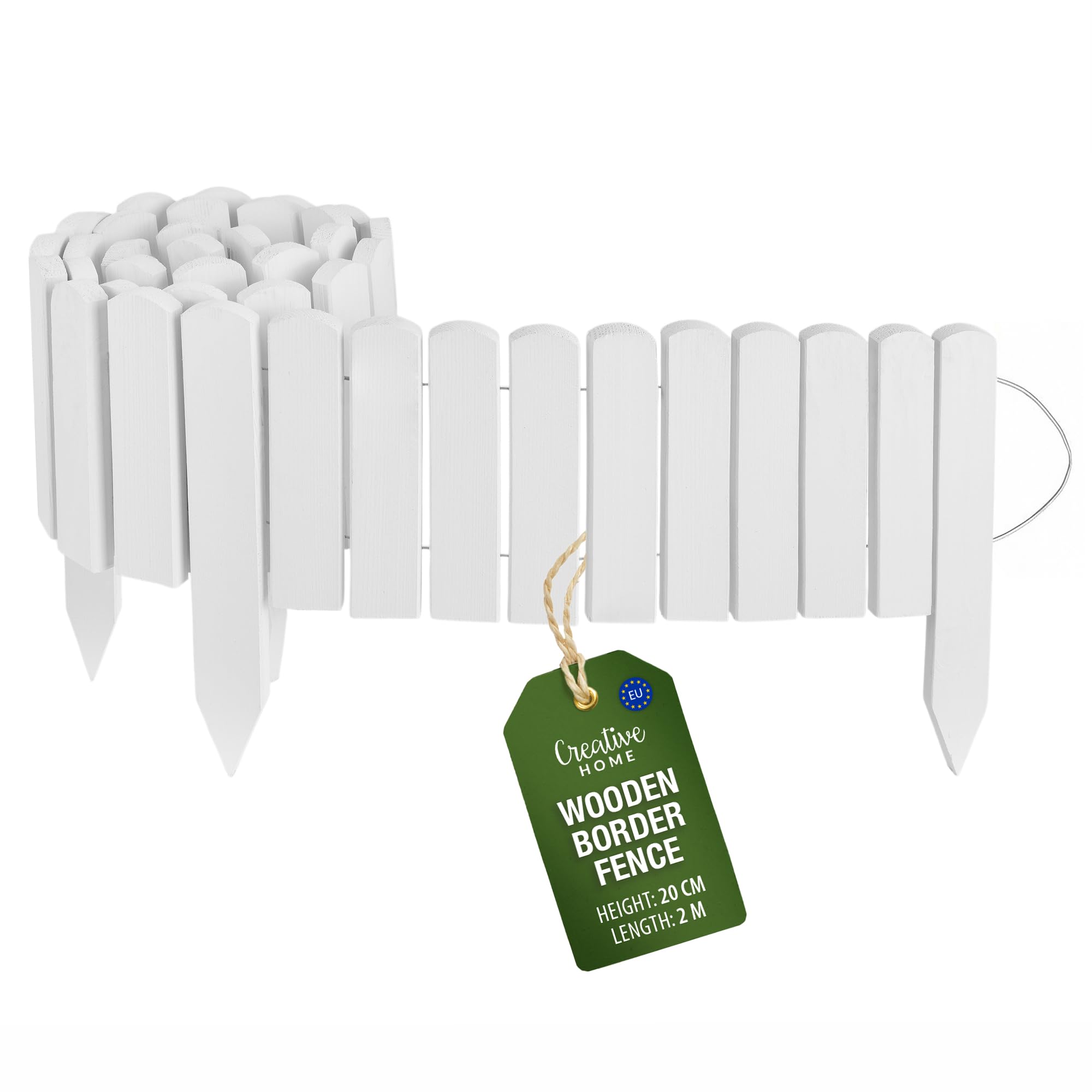 Creative Home Log Wooden Fixed Border Fence, 20cm High, White