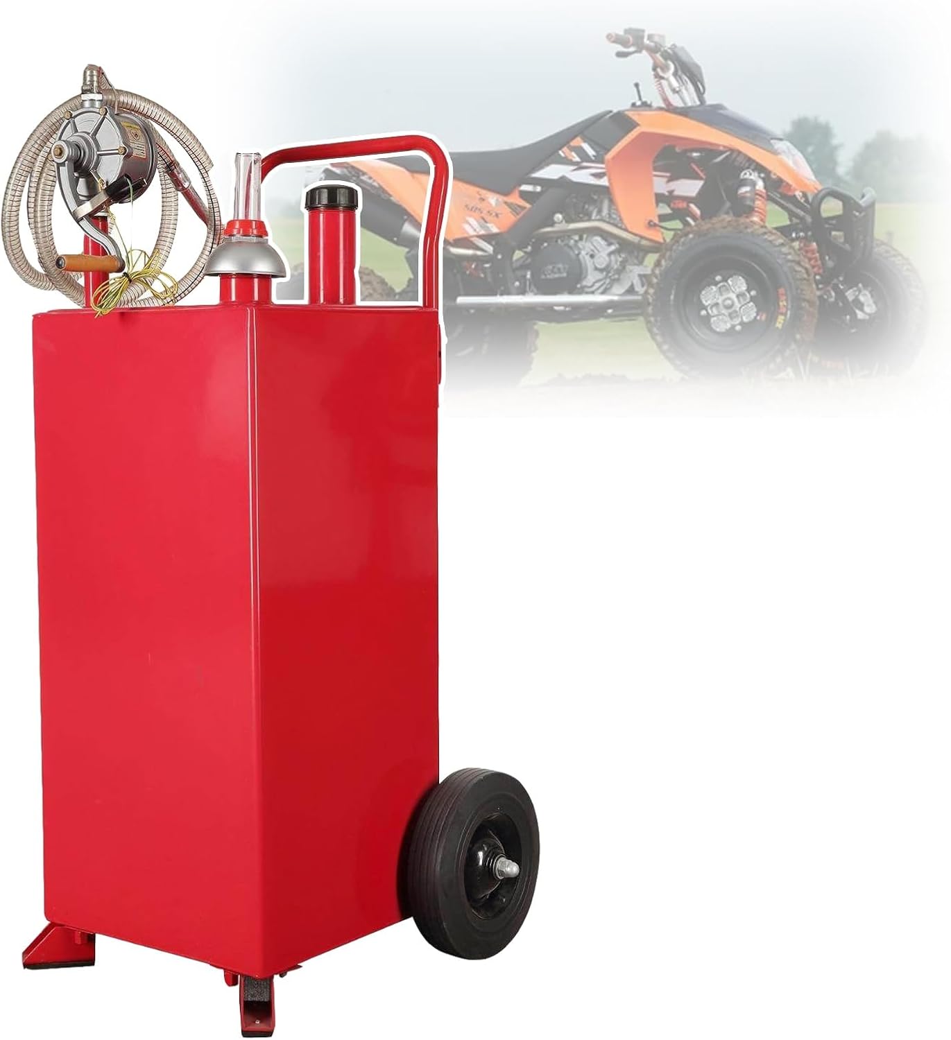 30 Gallon Fuel Transfer Tank, Multipurpose Fuel Caddy Transfer Tank with Efficient Pump, Manual Transfer Pump, Universal Gas Diesel Fuel Tank, for All Outdoor Fuel Needs
