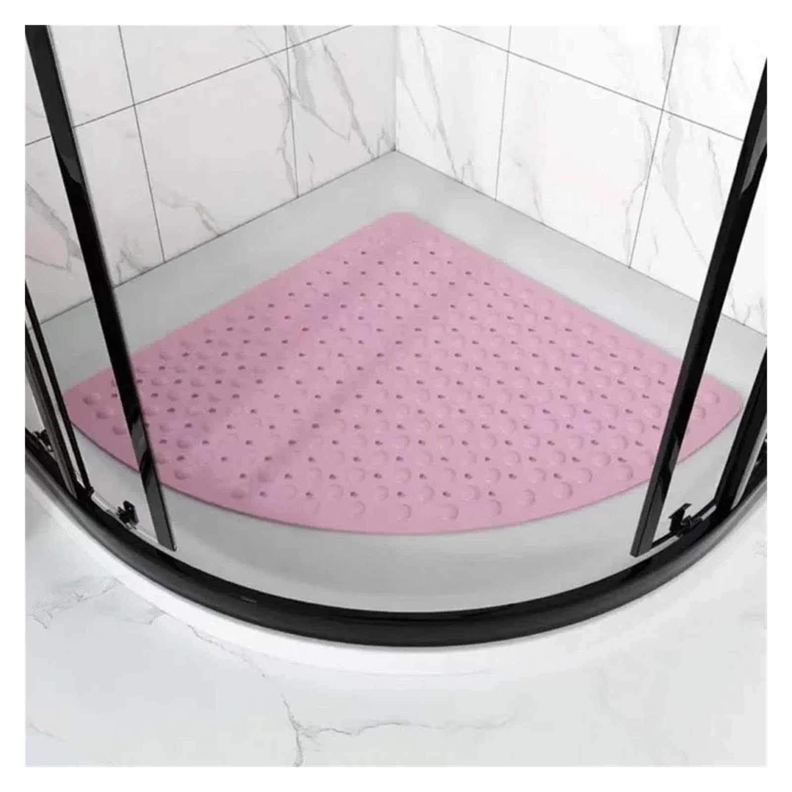 Curved Shower Mat Anti-Slip Bathroom Pad with Suction Cup and Protrusion Points Foot Massage Shower Mat Fan Shaped Door Funny Bath(Pink,54 54CM)